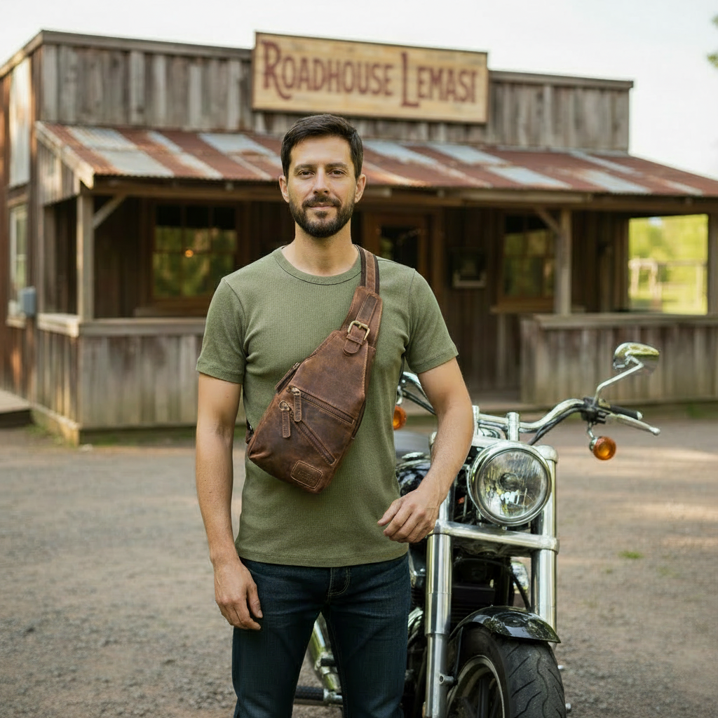 Hunters Leder Crossbag Hunterleder – Umhängetasche Slingbag mit Mehrfachfächern