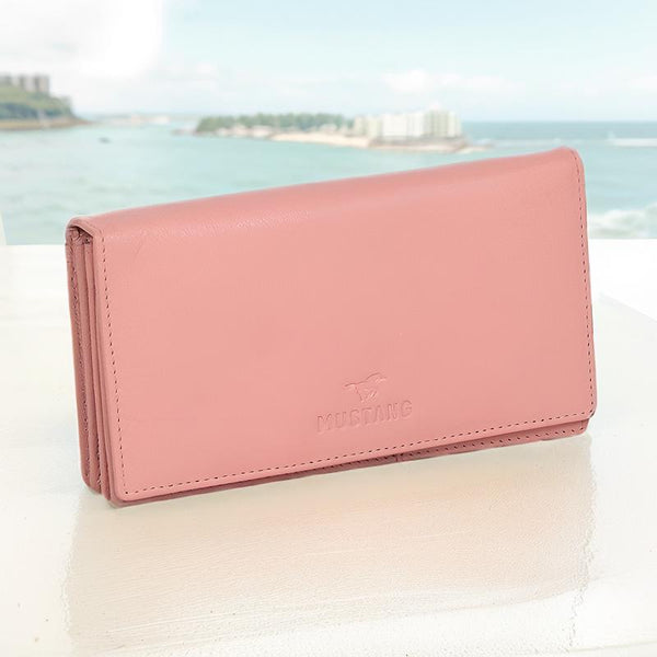 Mustang echt Leder Damen Geldbörse Portemonnaie mit RFID Schutz pink rosé