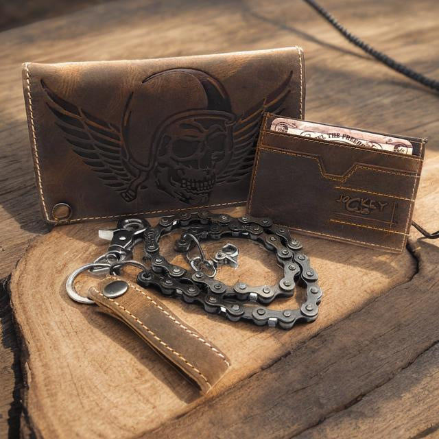 Jockey Club Biker Geldbörse | Hunterleder | RFID-Schutz | Kettensicherung | Vintage Design