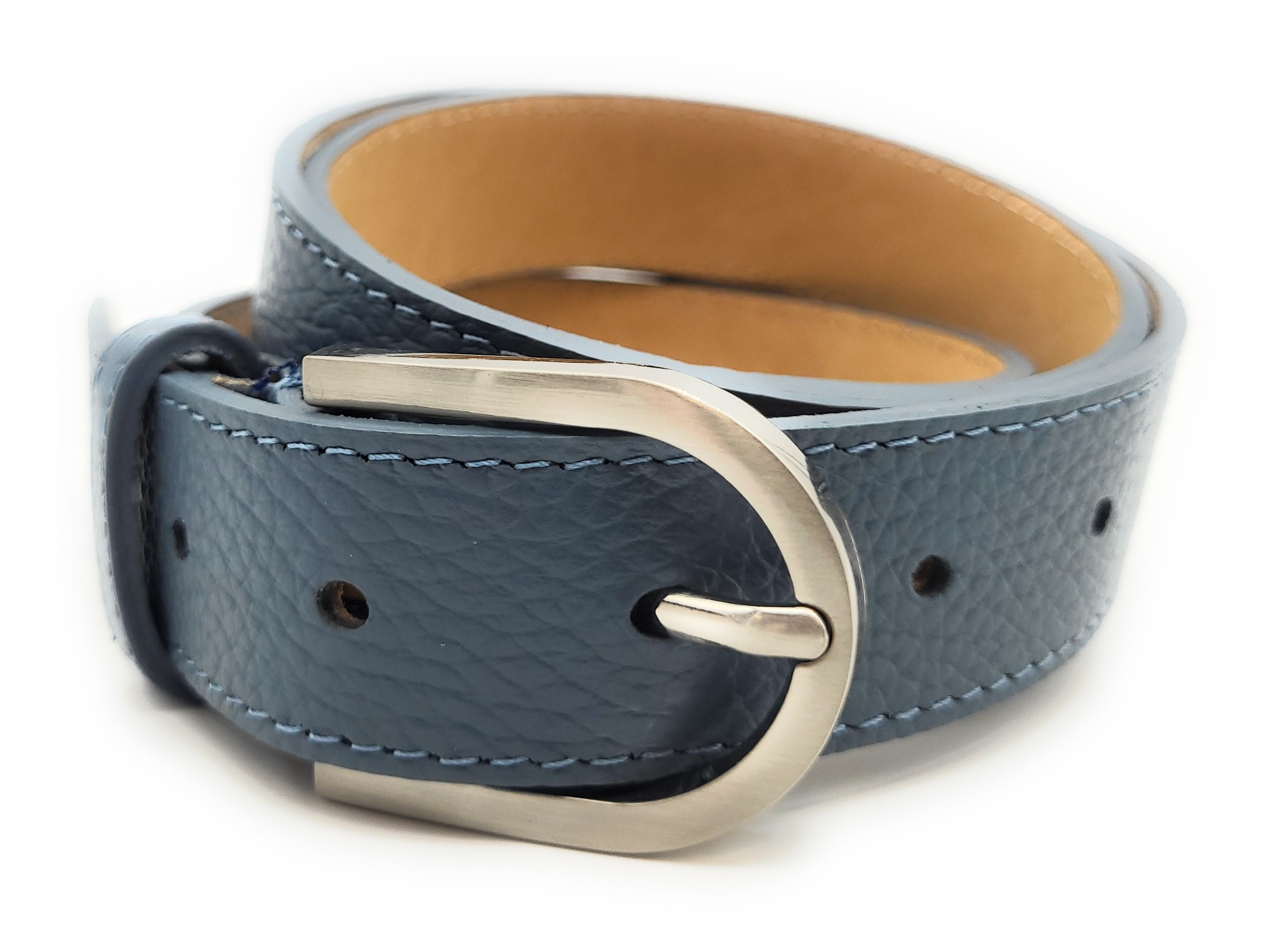 Echtleder Gürtel Made in Italy 5-Loch kürzbar ca. 30mm Metallschließe jeans blau