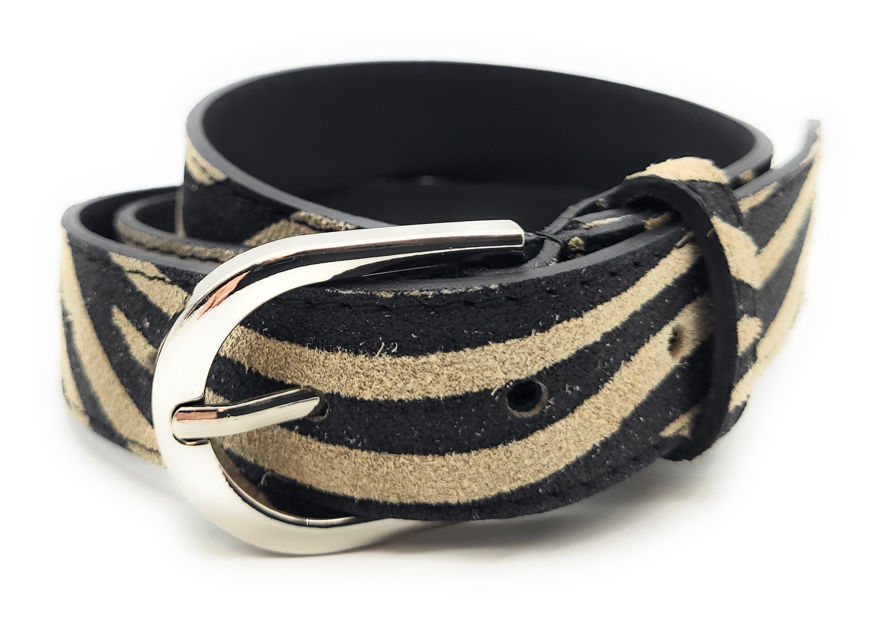 Wildleder Gürtel Made in Italy 5-Loch kürzbar ca. 30mm Metallschließe zebra