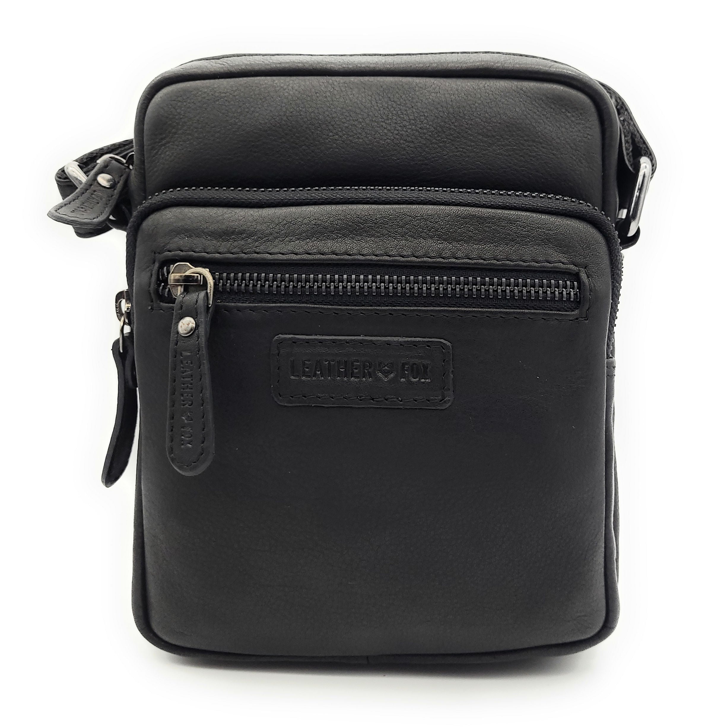 Leatherfox echt Leder Herren Schultertasche Umhängetasche Crossbag Handtasche schwarz