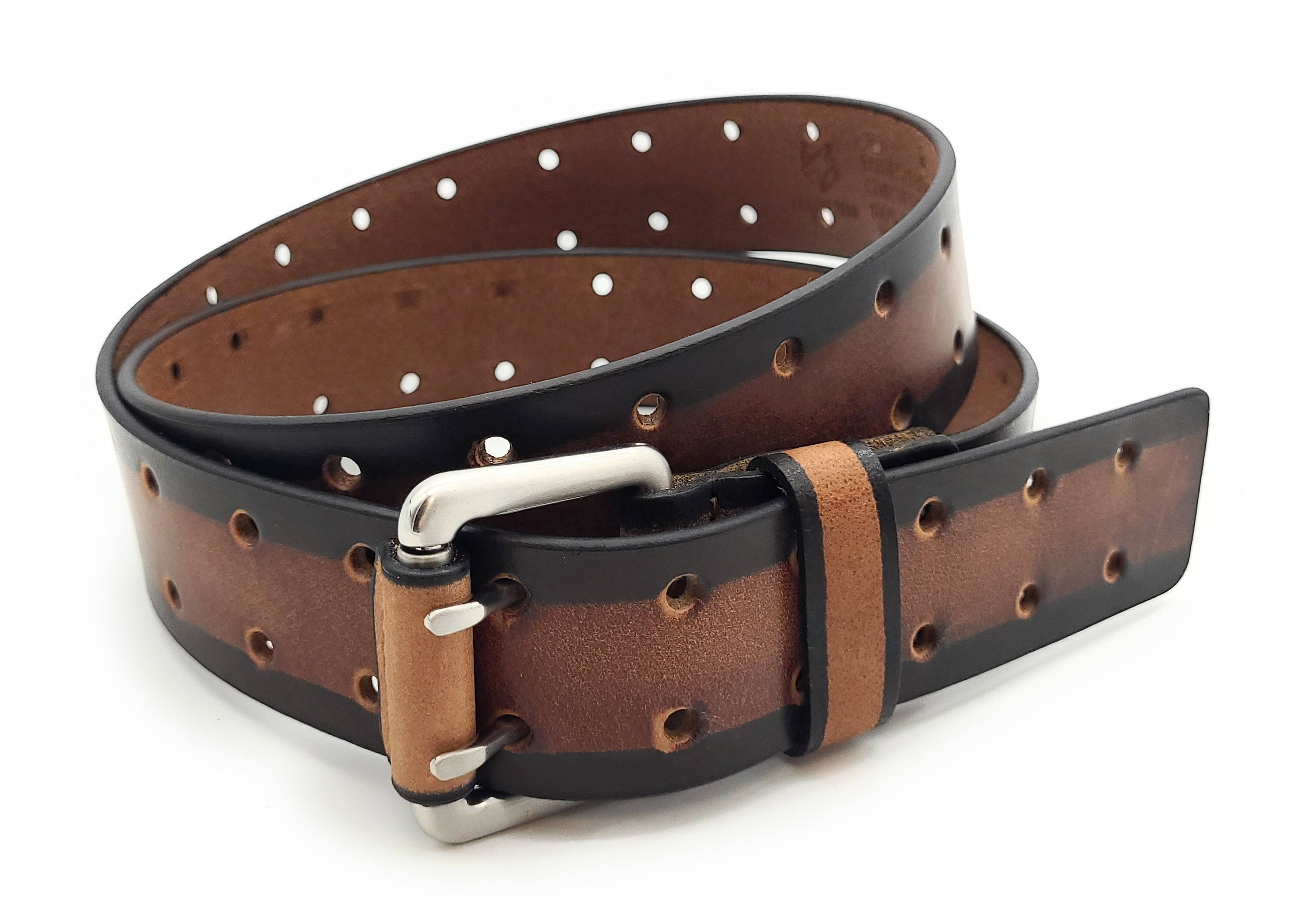 Büffelvollleder Gürtel 42mm – Doppeldornschließe, Cognac Bicolor, kürzbar