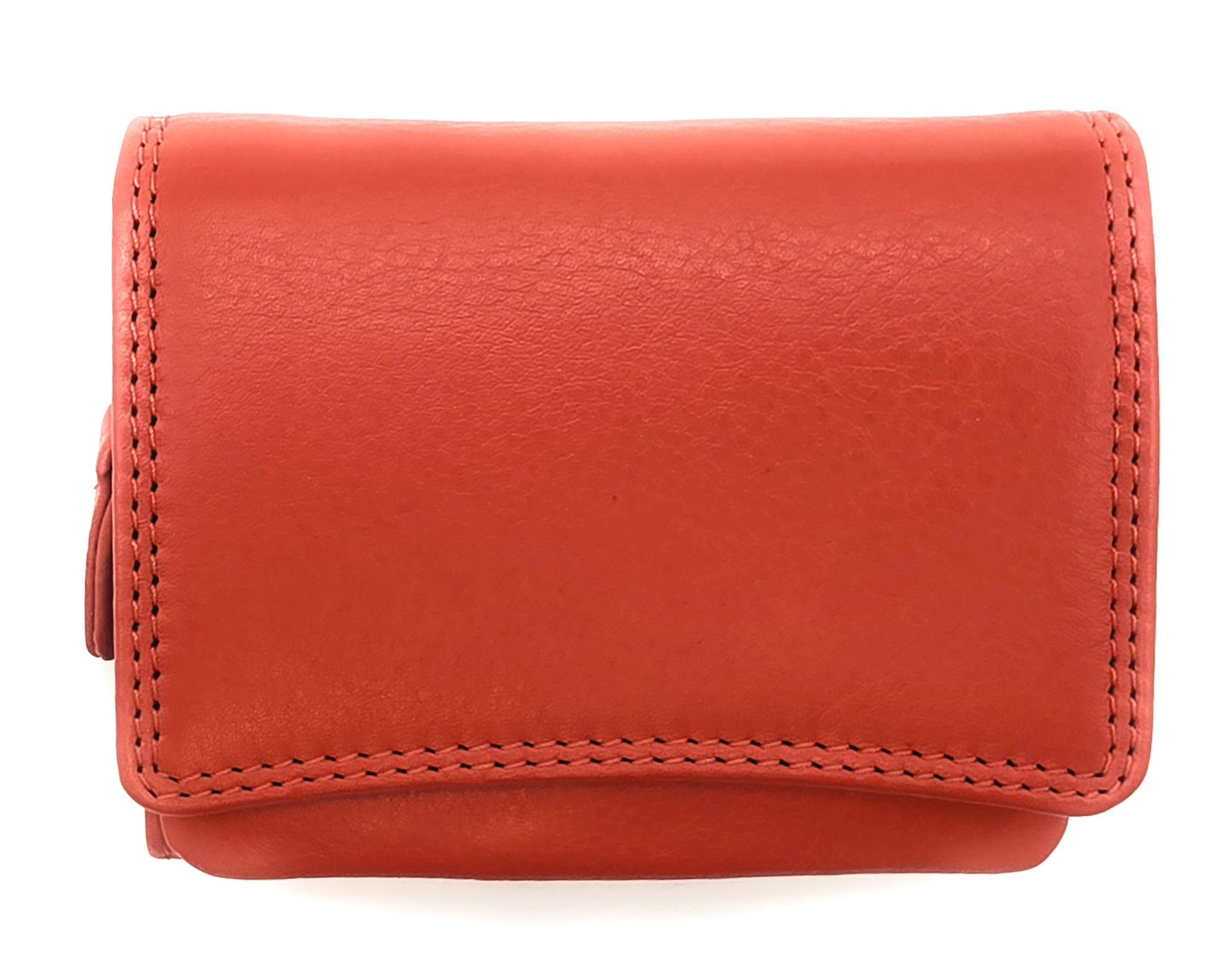 Lemasi Damen Geldbörse Nappaleder Orange – RFID Schutz, 8 Kartenfächer, Druckknopf