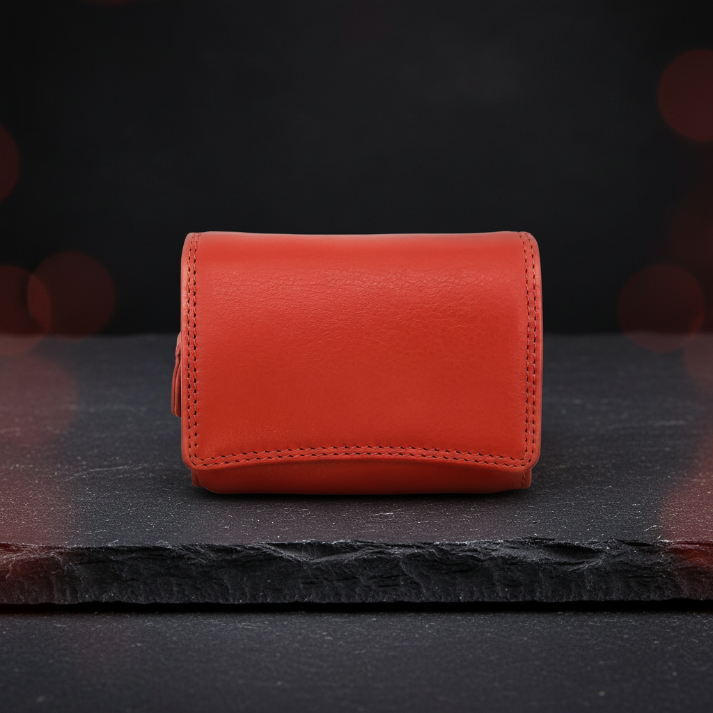 Lemasi Damen Geldbörse Nappaleder Orange – RFID Schutz, 8 Kartenfächer, Druckknopf