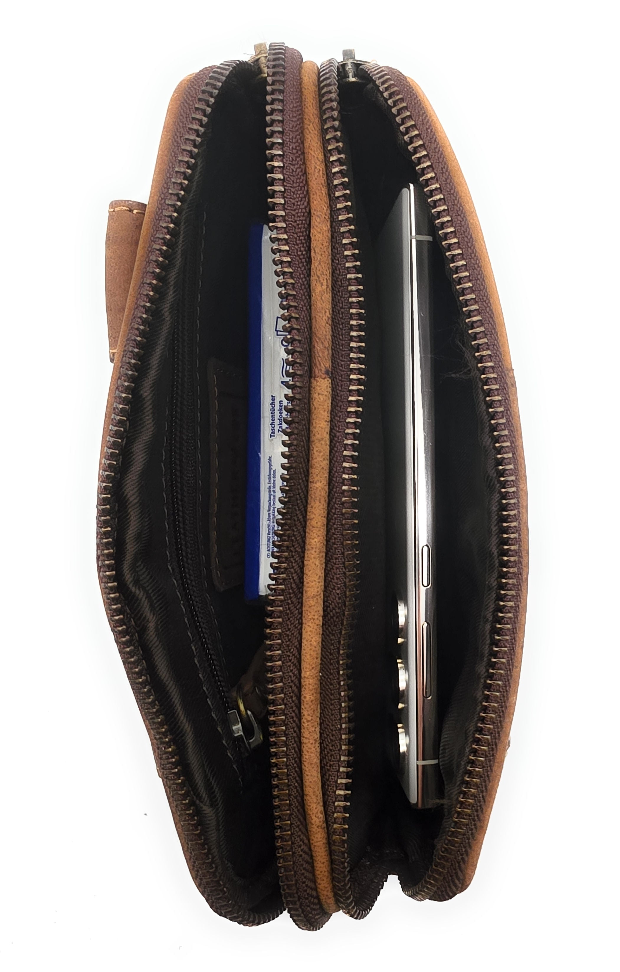 Leatherfox Gürteltasche XXL Büffelleder – 2 Hauptfächer, Hüfttasche Echtleder 21 cm