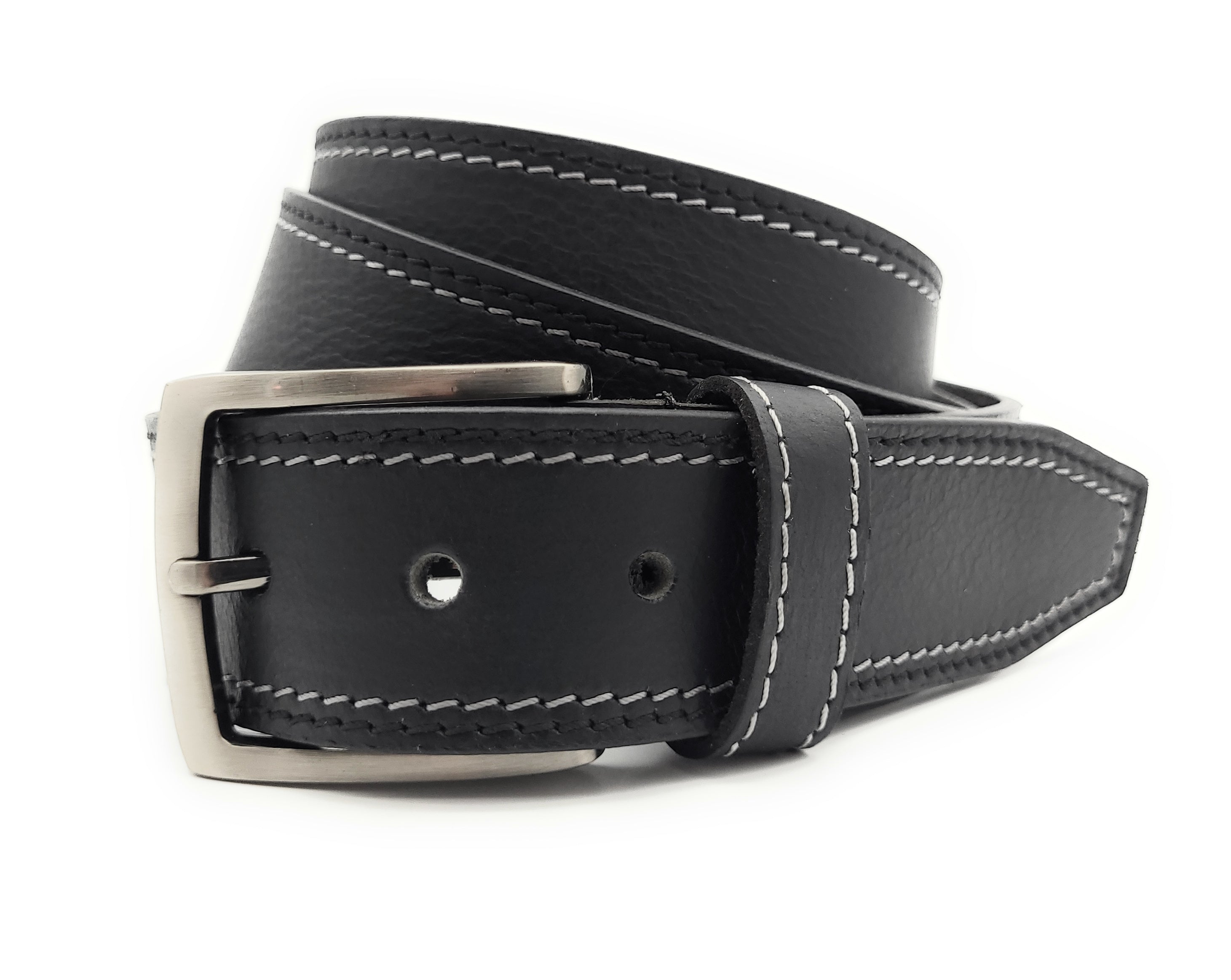 Büffelvollleder Gürtel Schwarz 40mm - Unisex Ledergürtel mit Kontrastnaht kürzbar, verschiedene Längen