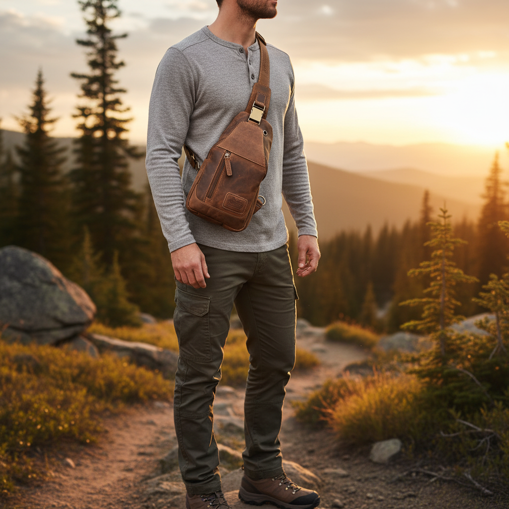 Hunters Crossbag Premium Leder Slingbag Damen & Herren - Umhängetasche mit Metall-Verschlüssen