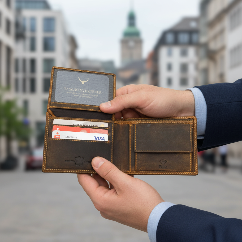 Hunterleder Portemonnaie Querformat mit RFID-Schutz – 6 Kartenfächer, Münzfach, Doppelnaht, bestes Preis-Leistungs-Verhältnis