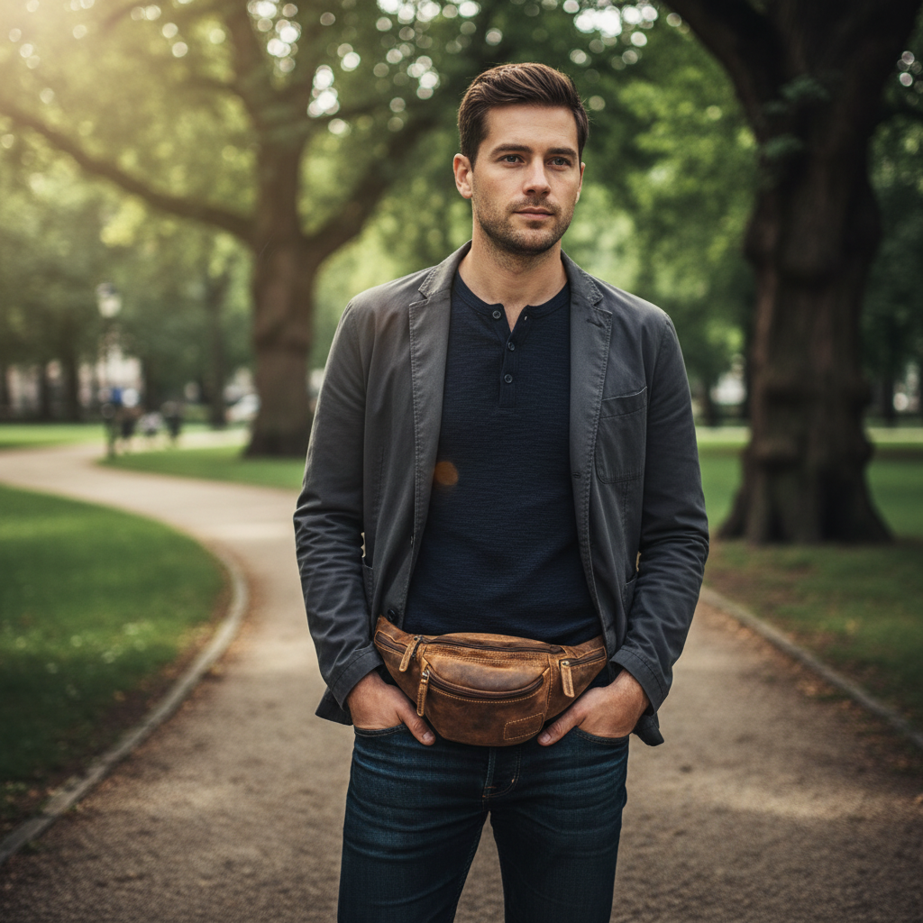 Hunters Bauchtasche aus Hunterleder – robuste Leder-Gürteltasche mit 5 Fächern & verstellbarem Hüftgurt