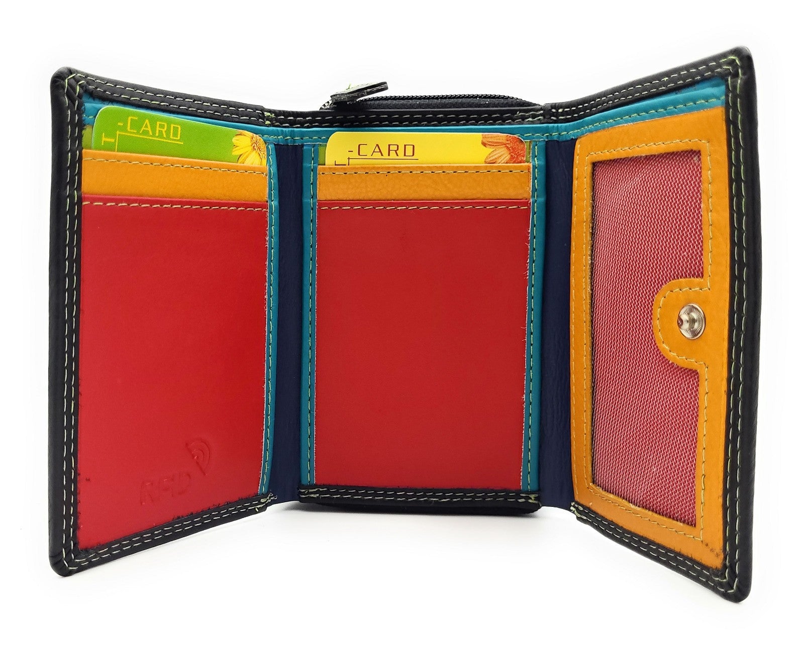 Jockey Club Rio Piccolino Damen Mini Geldbörse Leder RFID-Schutz Münzfach tropische Farben schwarz / bunt