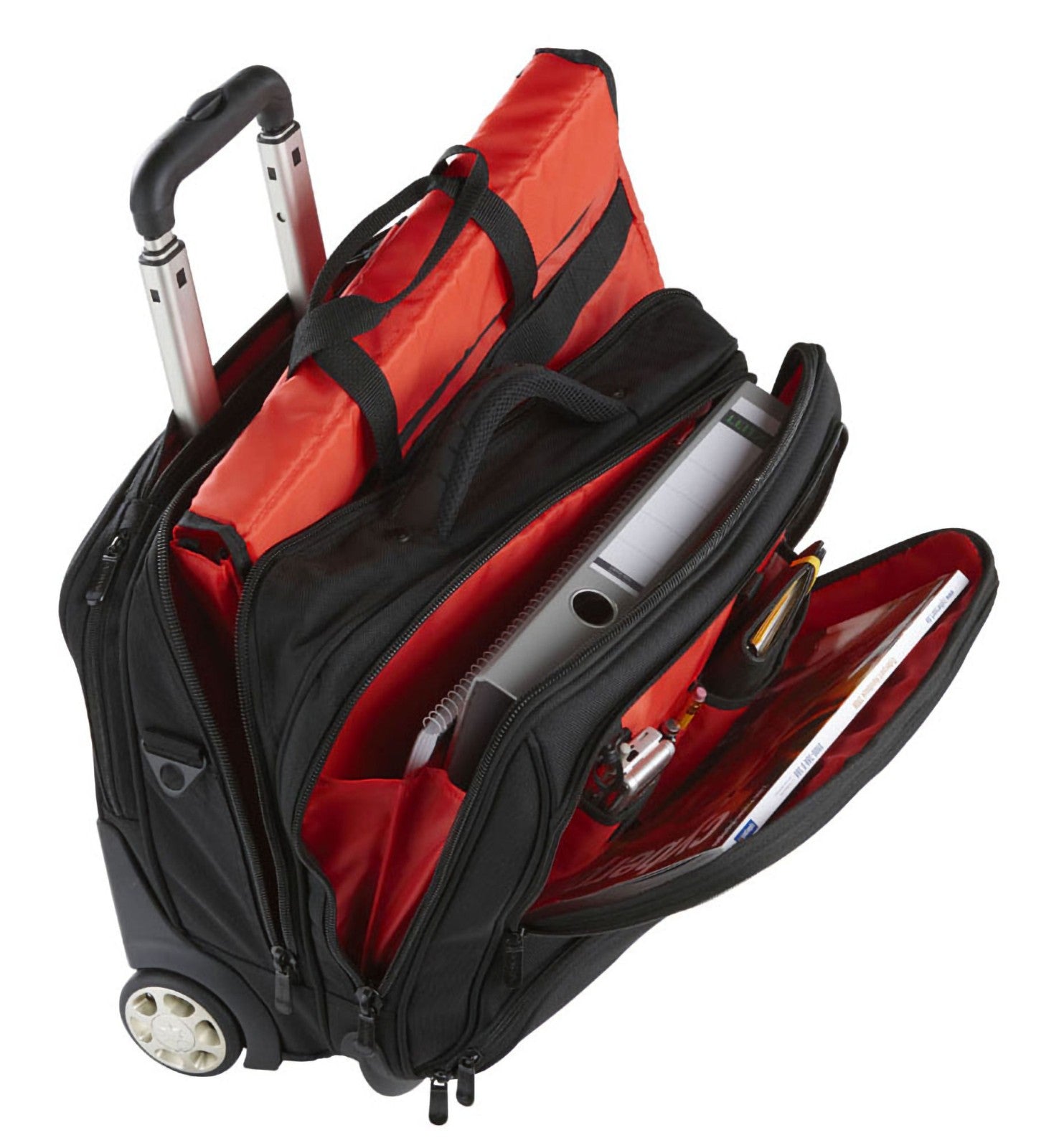Dermata Business Notebook Trolley Laptop Pilotenkoffer Aktenkoffer bis 17" schwarz innen rot