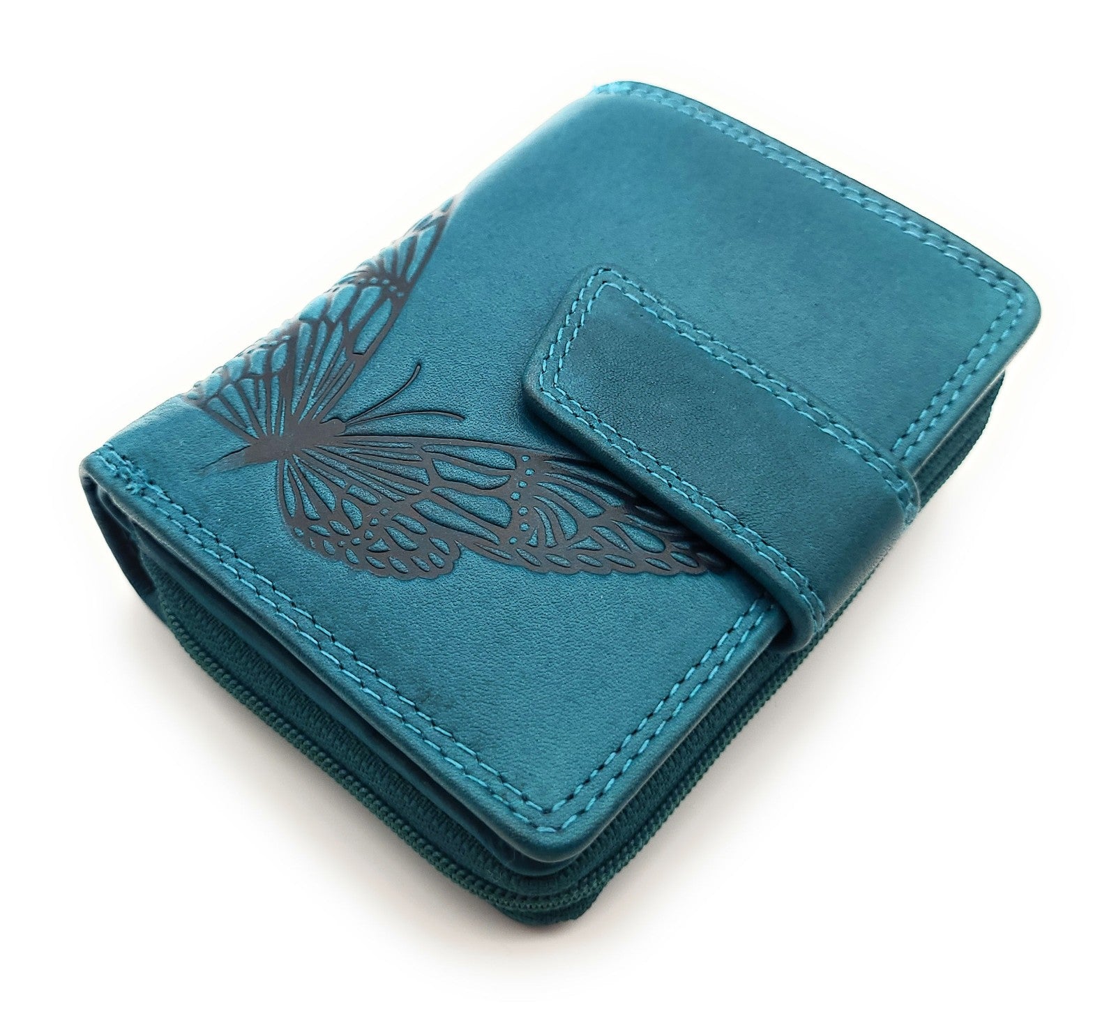 Jockey Club echt Leder Geldbörse Portemonnaie Geldbeutel Sauvage mit RFID Schutz Schmetterling petrol