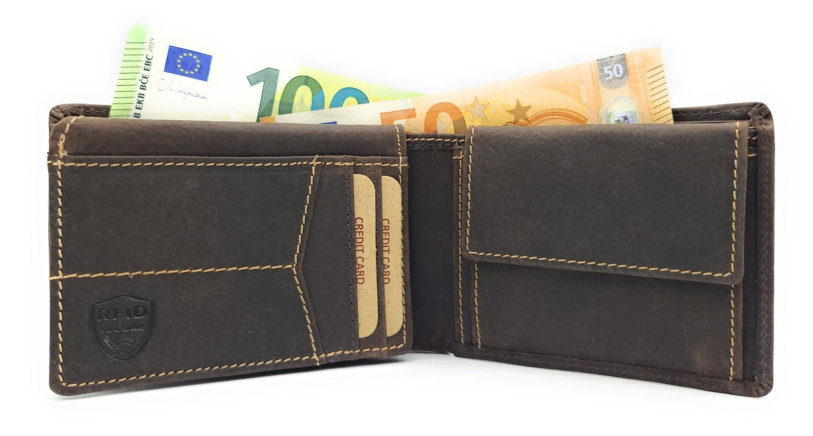 Jockey Club Serie Toro Mini Geldbörse Damen & Herren aus Hunterleder rustikal mit RFID Schutz, kompakt, 6 Kartenfächer, Münzfach mit Chipfach, 2 Scheinfächer, dunkelbraun