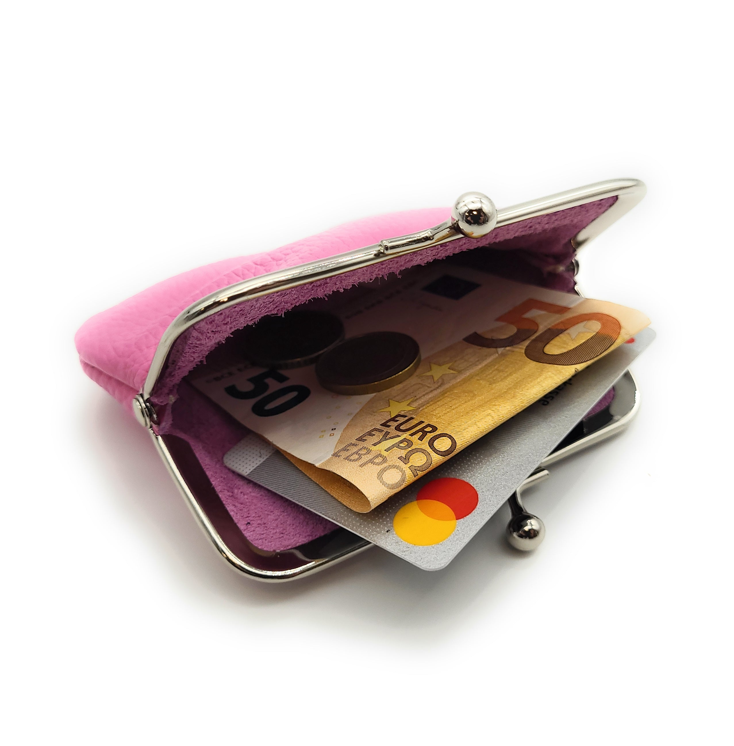 Mini Geldbörse Bügelbörse Rindleder pink – Made in Italy, kompakt & vielseitig