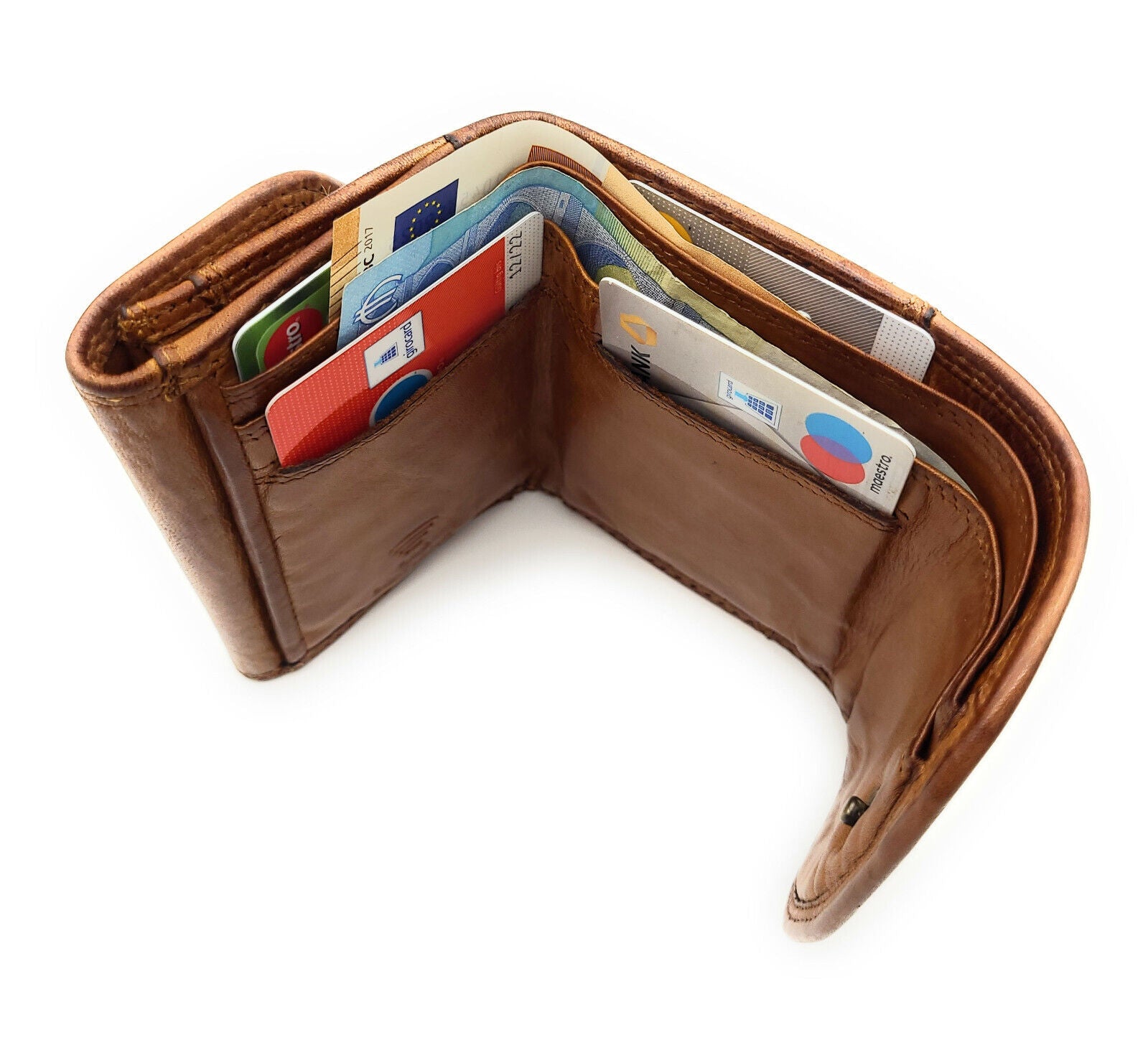 Hill Burry kleine echt Leder Damen Geldbörse Portemonnaie Waschleder RFID Schutz cognac
