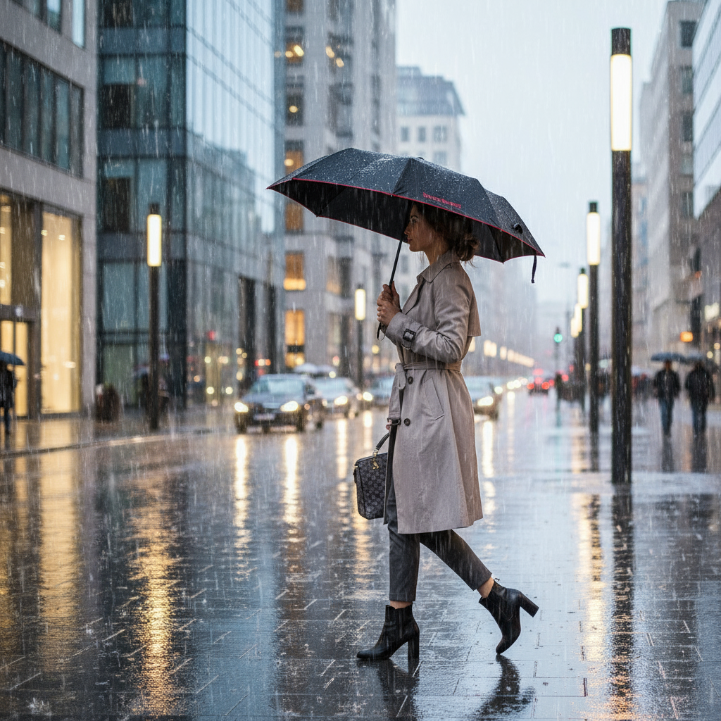 bruno banani Regenschirm Shorty – Handöffner, 7-teiliges Gestell, Polyester Pongee, mattierter Griff mit Logodruck, Schirmdach mit roter Borte, Hülle mit Reißverschluss Schwarz Rot