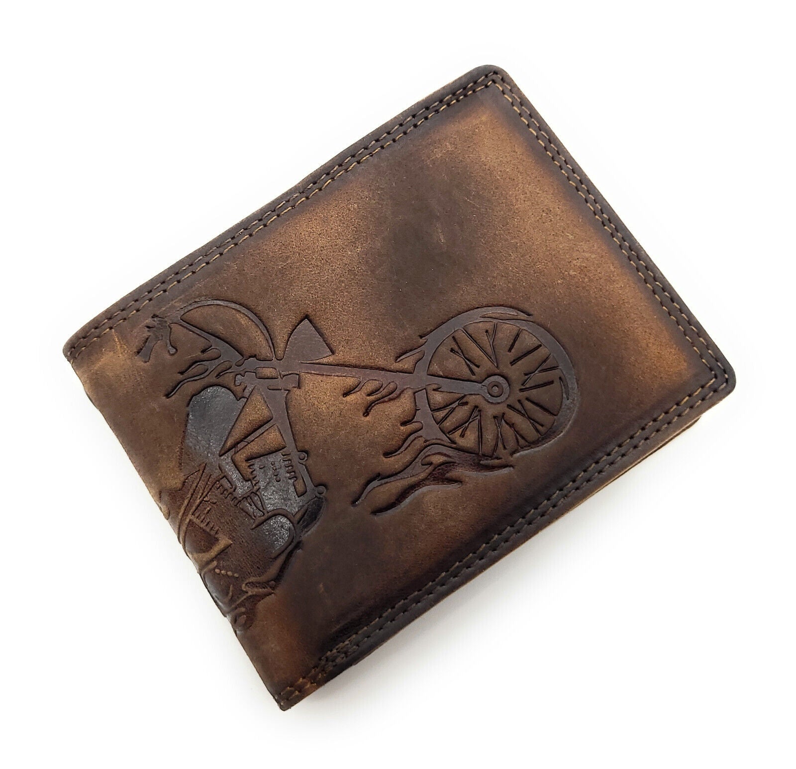 Ven Tomy echt Leder Herren Geldbörse Portemonnaie Motorrad Bike Chopper Prägung