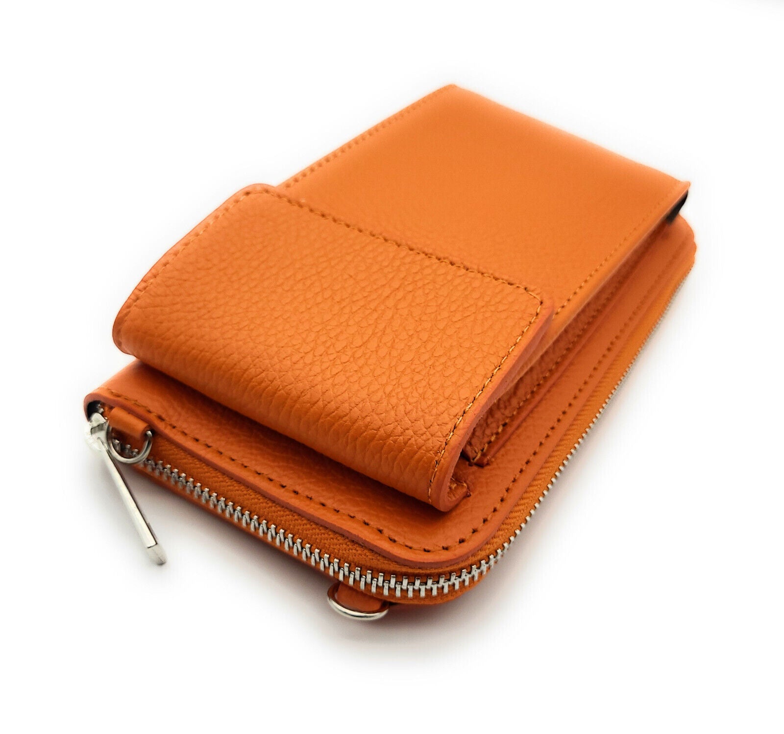 echt Leder Handybörse Smartphonetasche Geldbörse Umhängetasche made in Italy orange