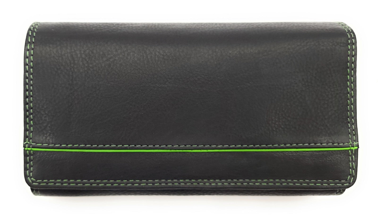 Jockey Club Echt Leder Damen Geldbörse RFID Schutz – Portemonnaie Bicolor Schwarz/Grün – Viele Fächer, Druckknopf, Reißverschluss, großes Münzfach