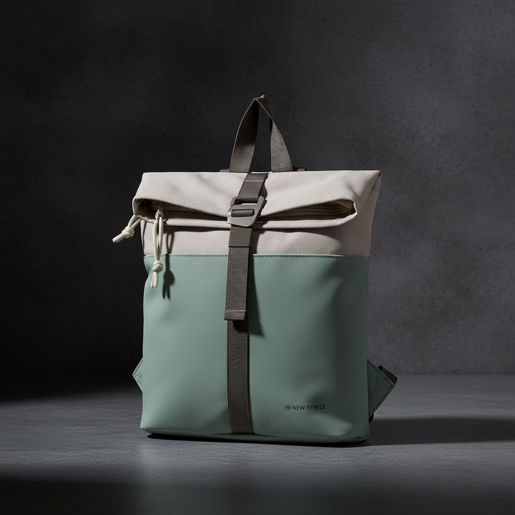 New Rebels Backham Roll Up Rolltop City Rucksack Los Angeles wasserabweisend Grün Beige