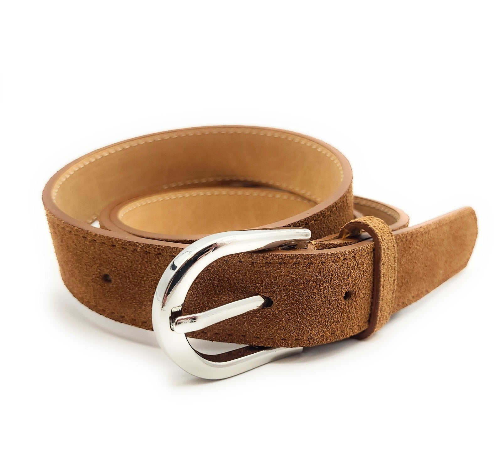 Wildleder Gürtel Made in Italy 5-Loch kürzbar ca. 30mm Metallschließe braun