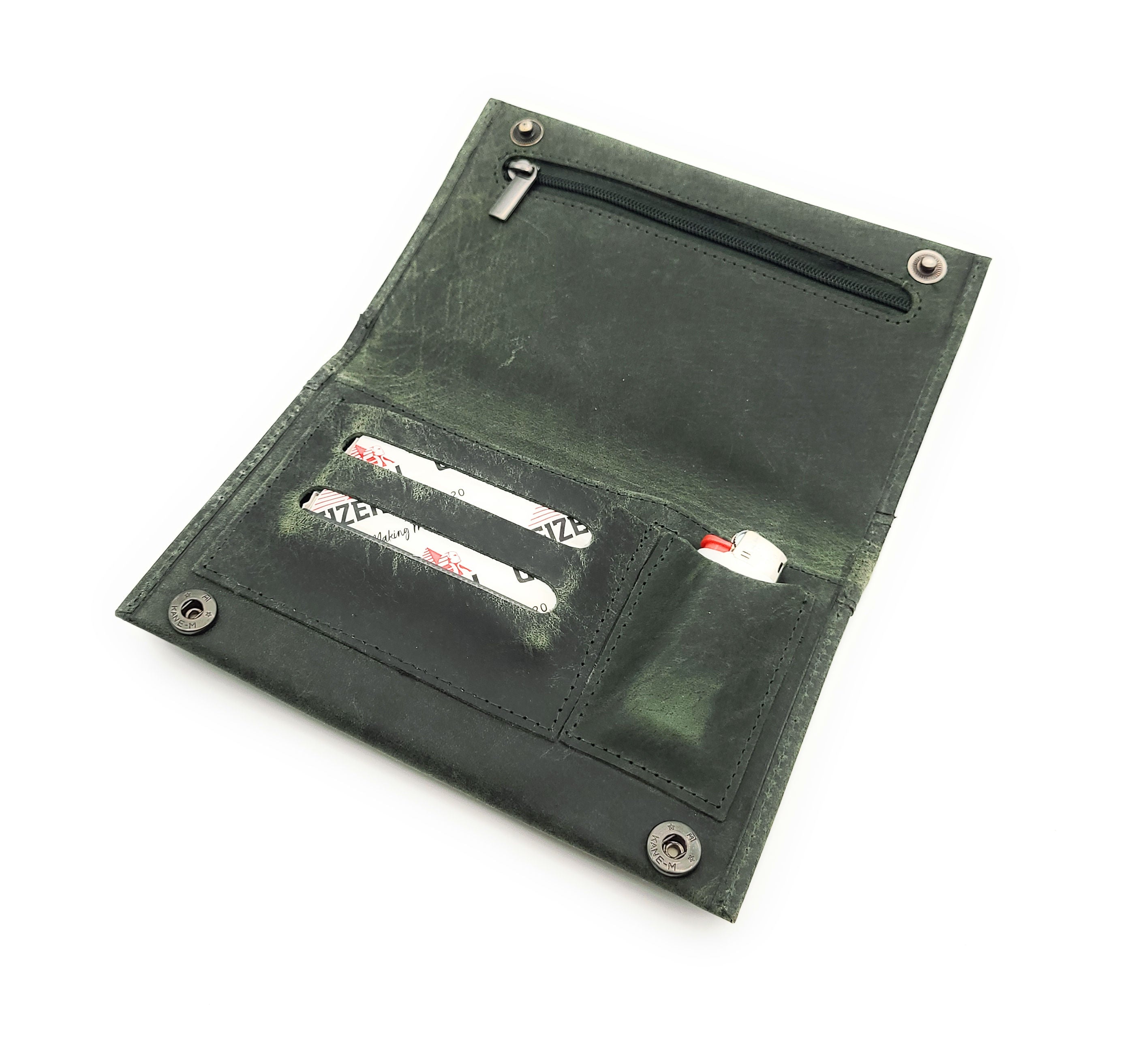 echt Leder Tabakbeutel Tabaktasche Tabak Etui Beutel Kautschuk gefüttert "Fresh" grün