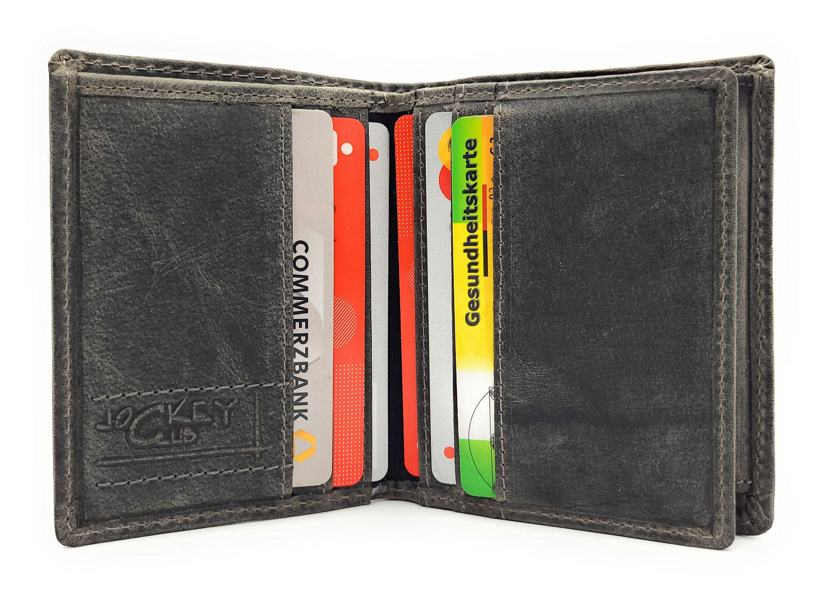 Jockey Club Mini-Geldbörse aus Büffelleder mit LKW-Prägung, RFID-Schutz & Öse für Kette – kompakt & robust grau