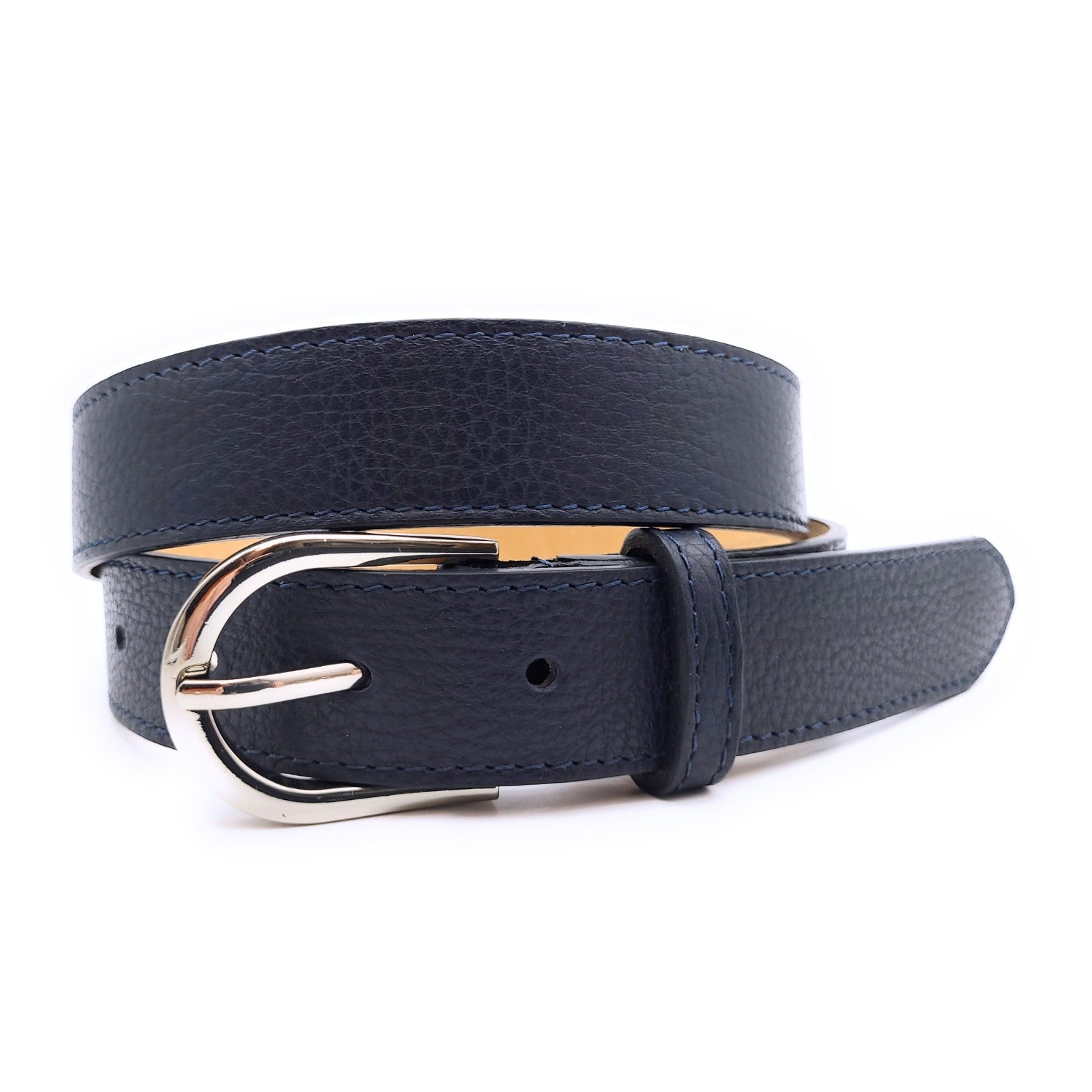 Echtledergürtel Made in Italy – ca. 30 mm breit, kürzbar, Metallschließe, genarbte Oberfläche, 5 Loch Gürtel für Herren & Damen navy blau