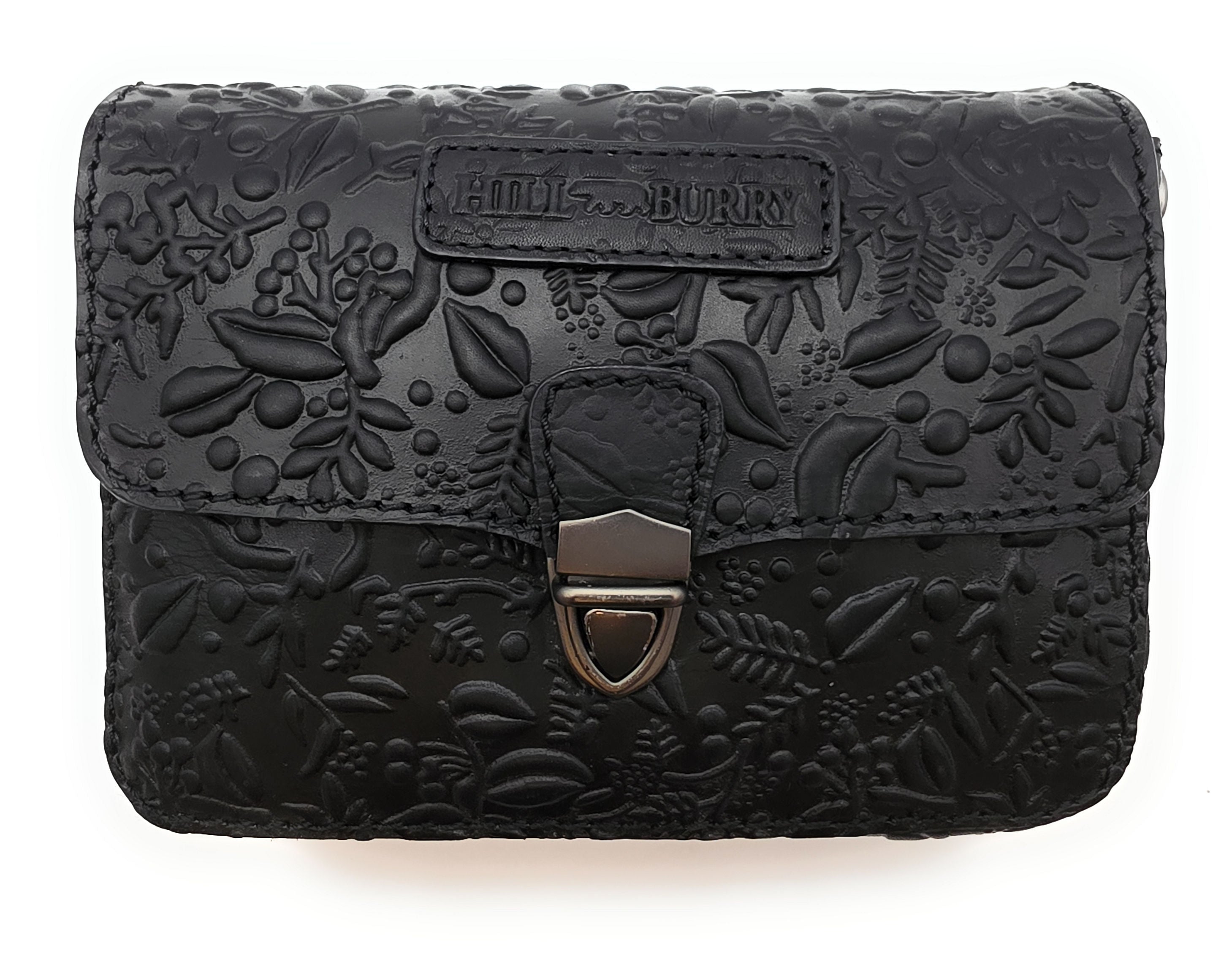 Hill Burry Damen Gürteltasche – Echtleder, floral geprägt, Schwarz