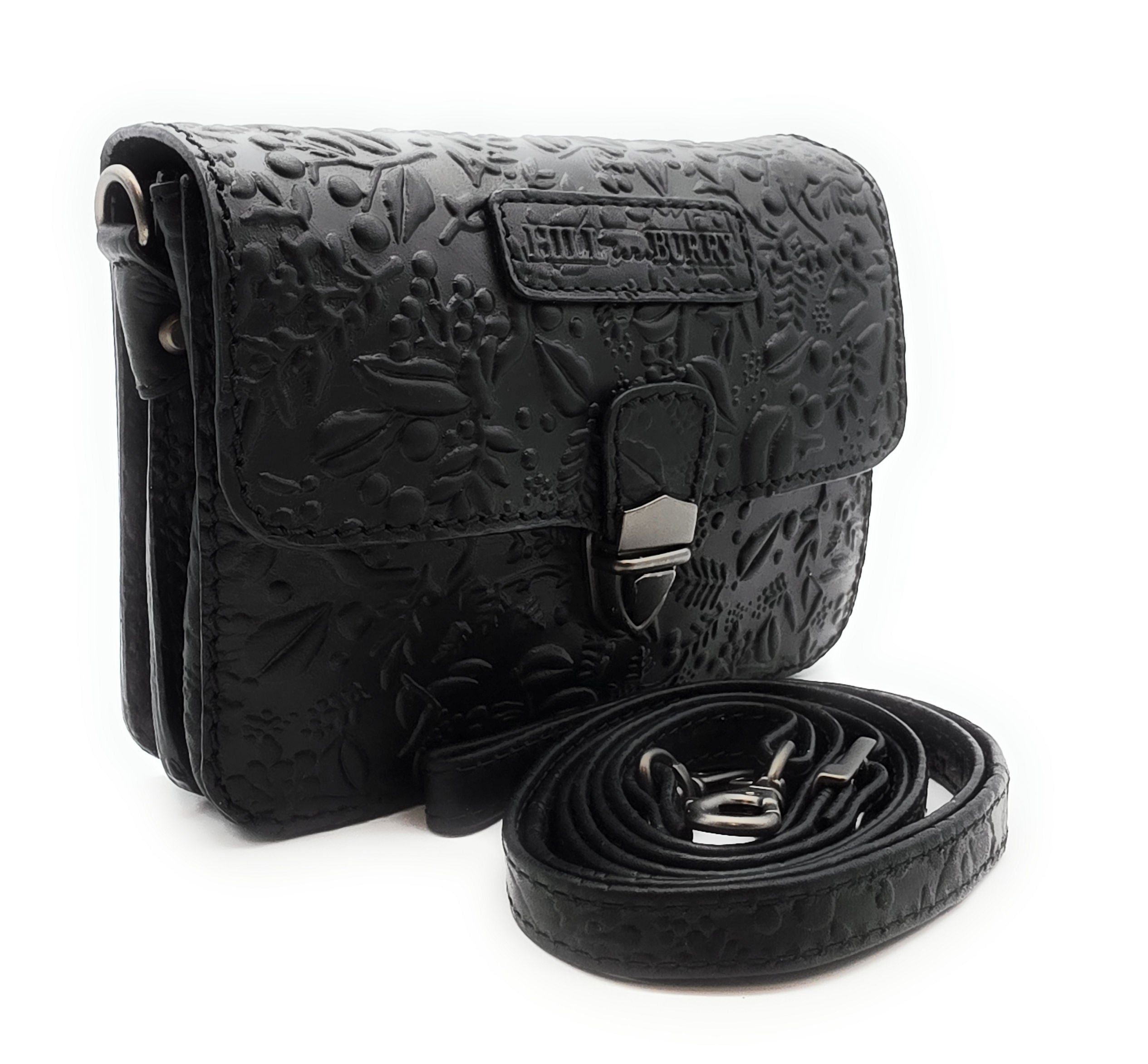 Hill Burry Damen Gürteltasche – Echtleder, floral geprägt, Schwarz