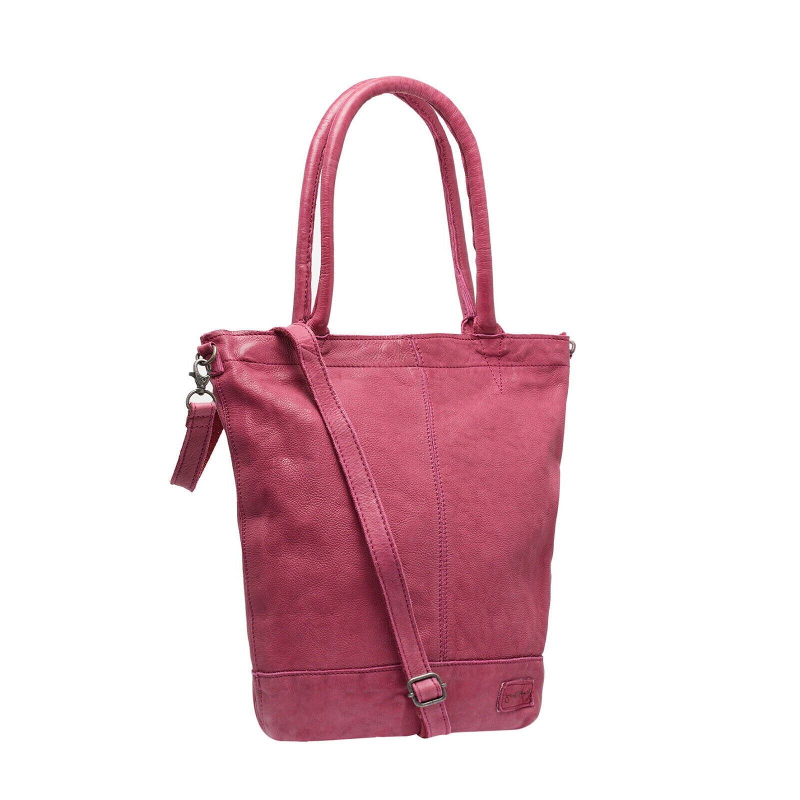echt Leder Damen Shopper Handtasche Lederhenkel und abnehmbarer Schultergurt Amber fuchsia