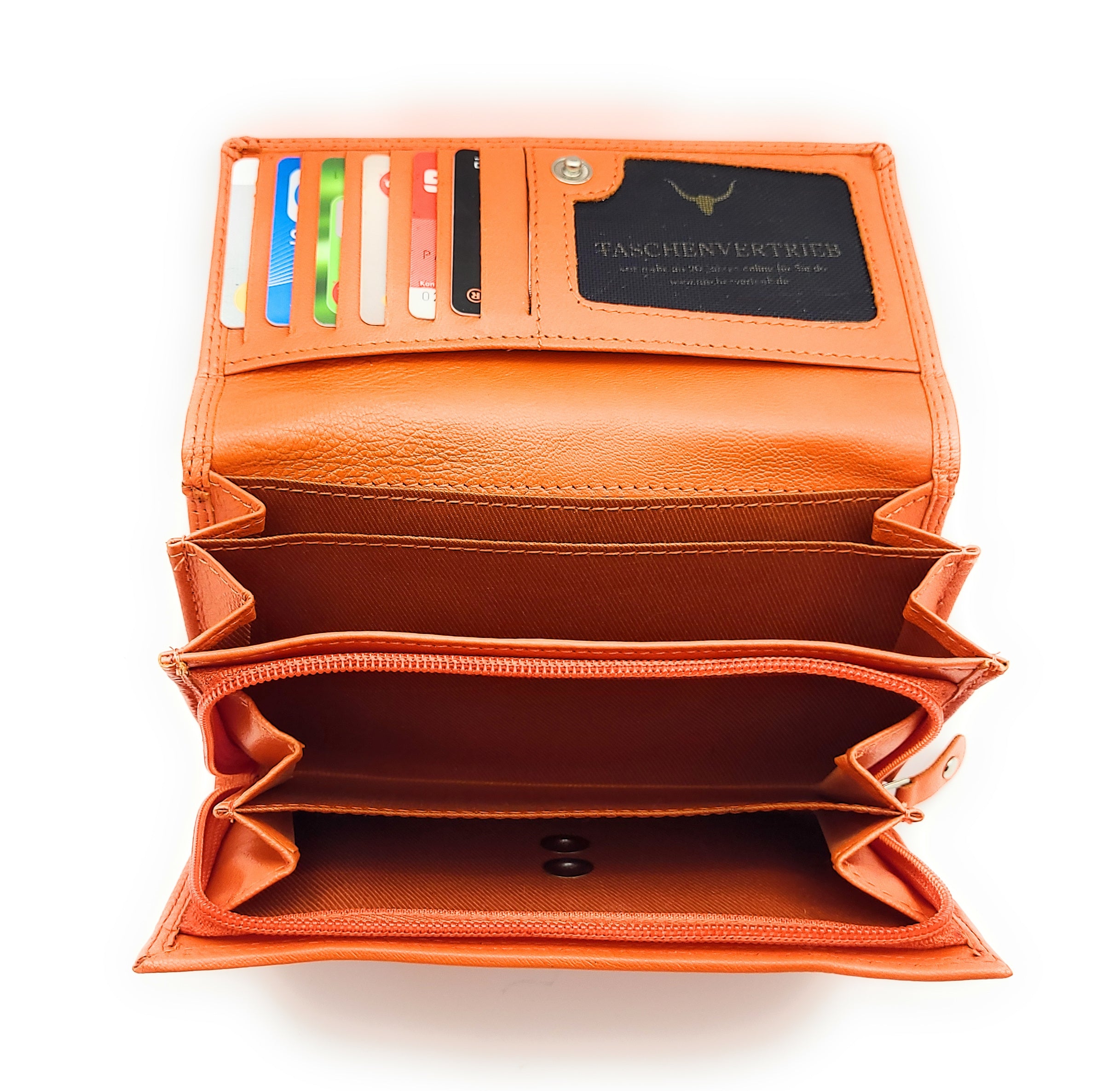 XXL Damenbörse Nappaleder RFID-Schutz – 18 Kartenfächer, Münzfach, Echtleder Geldbörse orange