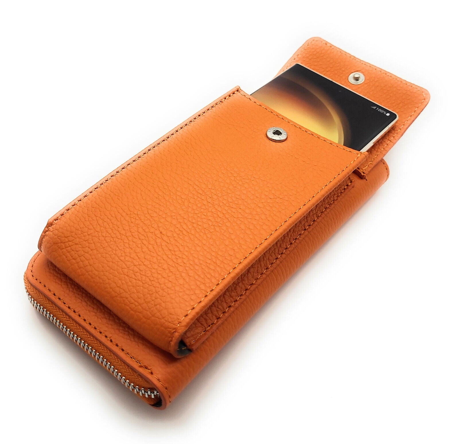 echt Leder Handybörse Smartphonetasche Geldbörse Umhängetasche made in Italy orange