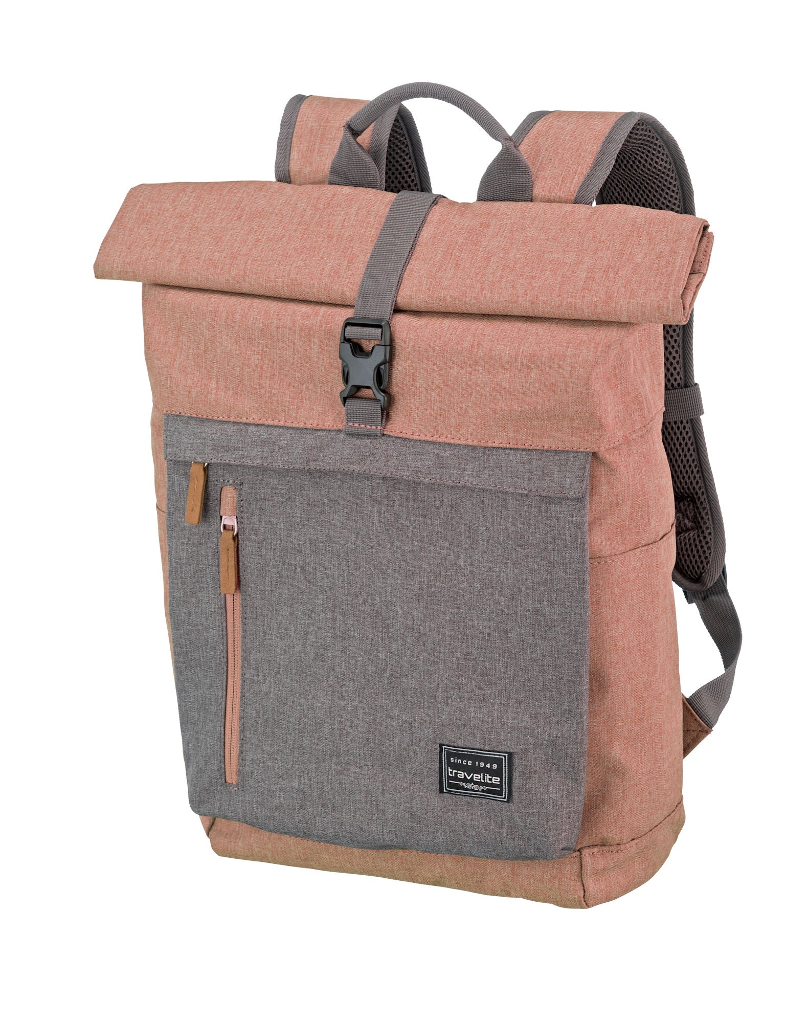 Travelite Basic Rollup Kurierrucksack mit Laptopfach (15,6") – 35L Volumen, Trolley-kompatibel rosa