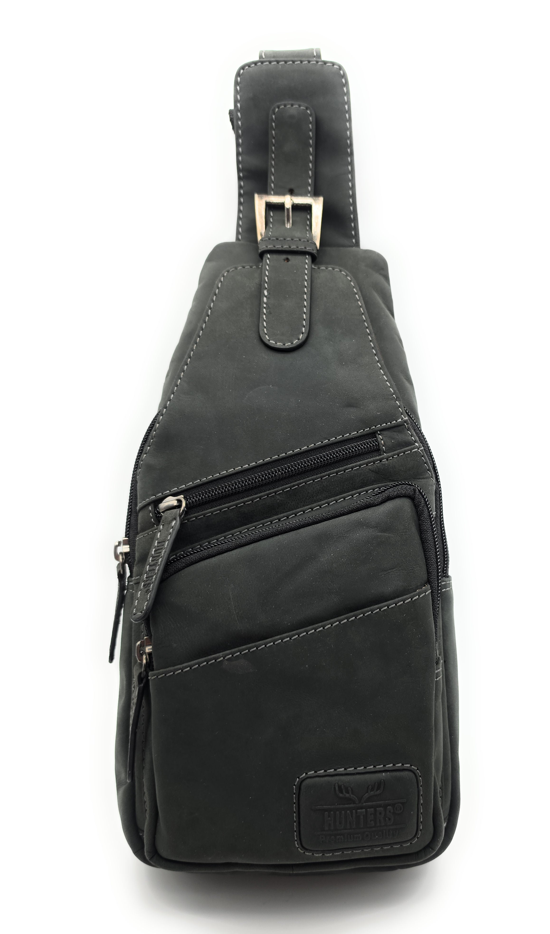 Hunters Crossbag Slingbag aus echtem Hunterleder – Vintage-Umhängetasche mit Platz für 0,33L Wasserflasche & Tablet