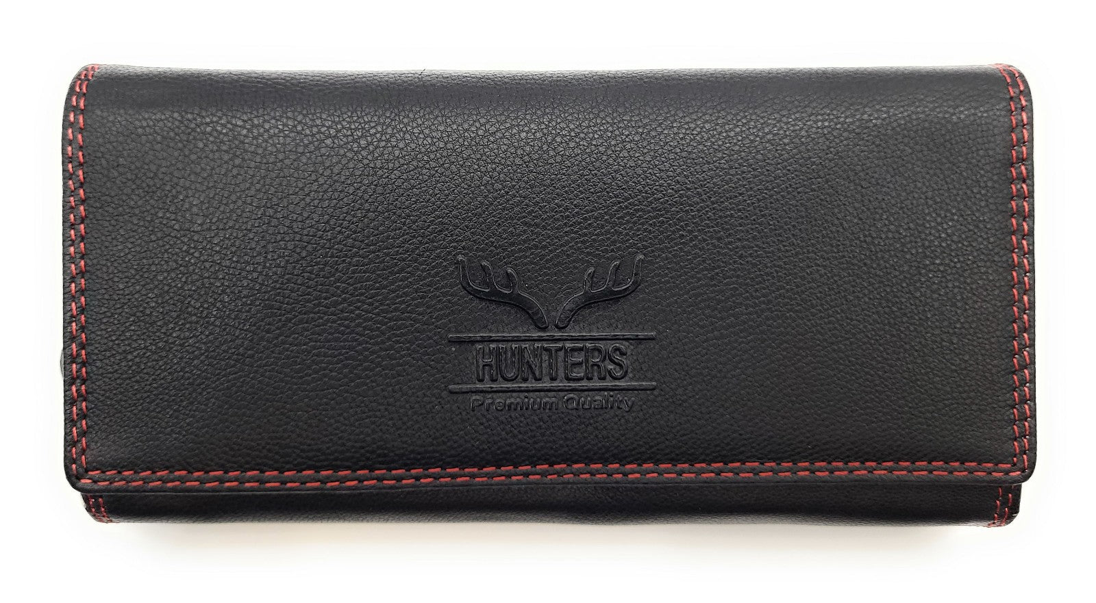 Große Damen Geldbörse aus Echtleder mit RFID-Schutz, 18 Kartenfächer, Langformat mit Münzfach & Doppelnaht schwarz rot