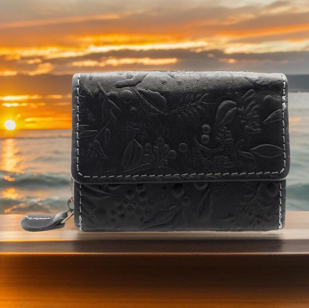 Hill Burry Mini echt Leder Damen Geldbörse Portemonnaie RFID NFC Schutz floral schwarz