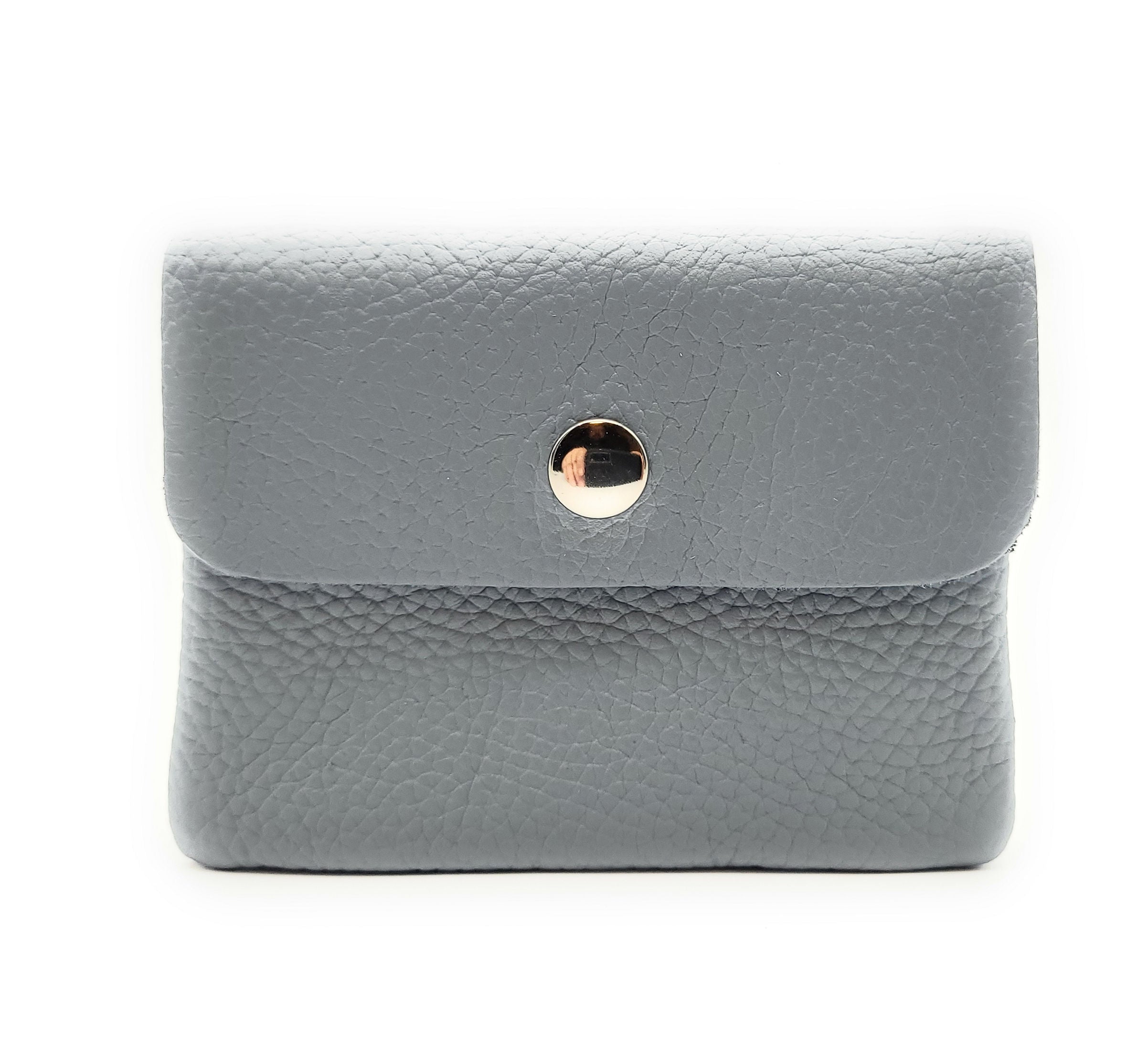 Mini Geldbörse aus echtem Rindleder – kompaktes Leder Portemonnaie Made in Italy hellgrau