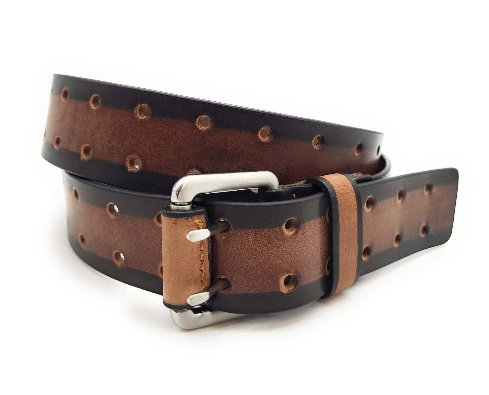 Büffelvollleder Gürtel 42mm – Doppeldornschließe, Cognac Bicolor, kürzbar