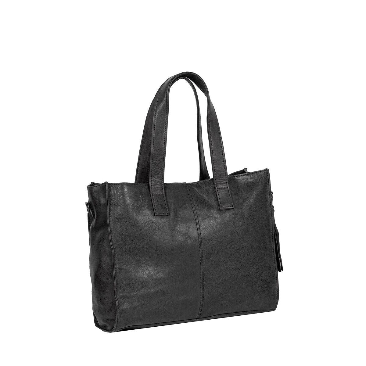 Justified Bags echt Leder Medium Damen Shopper Handtasche und abnehmbarer Schultergurt Nynke schwarz