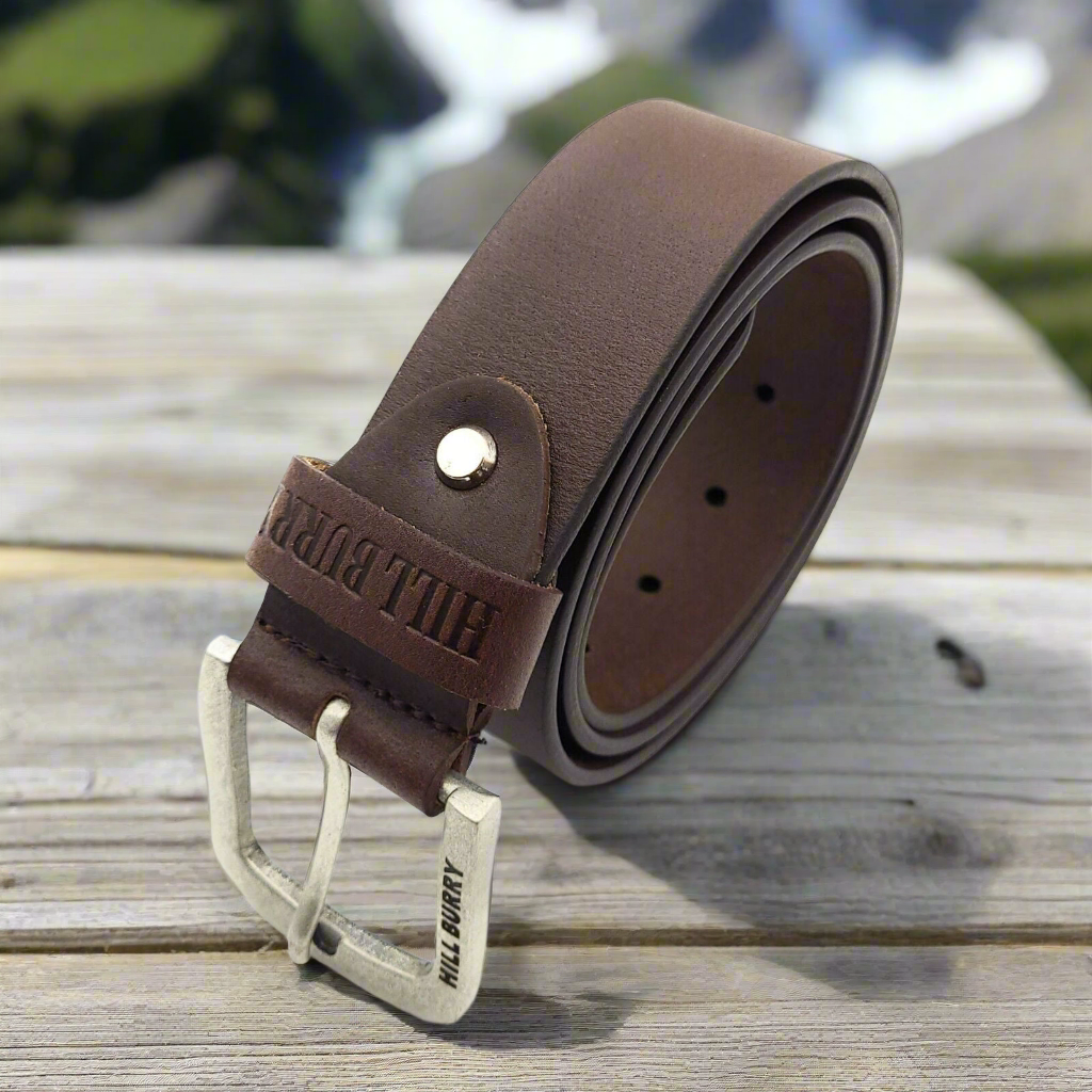 Hill Burry echt Leder Herren Gürtel 95cm (Taille) 40mm breit kürzbar Vollleder dunkelbraun