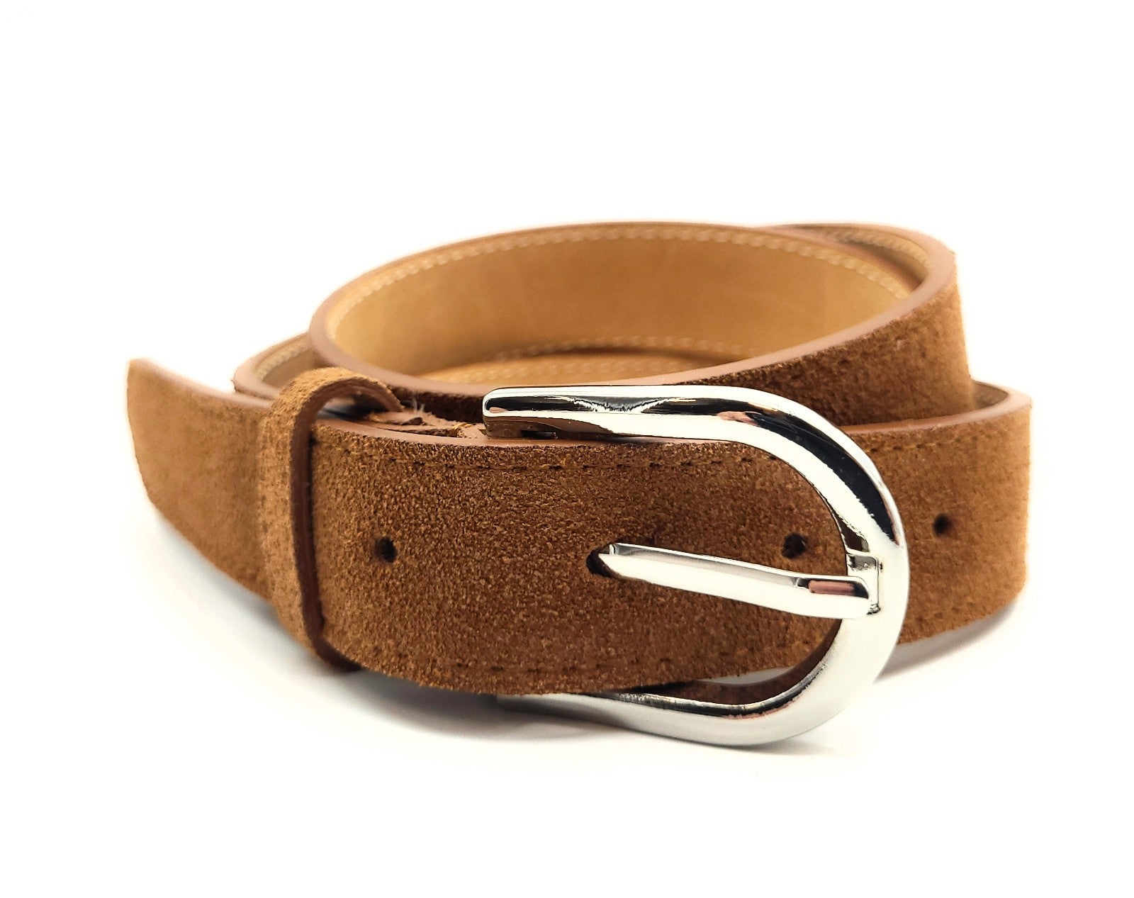 Wildleder Gürtel Made in Italy 5-Loch kürzbar ca. 30mm Metallschließe braun