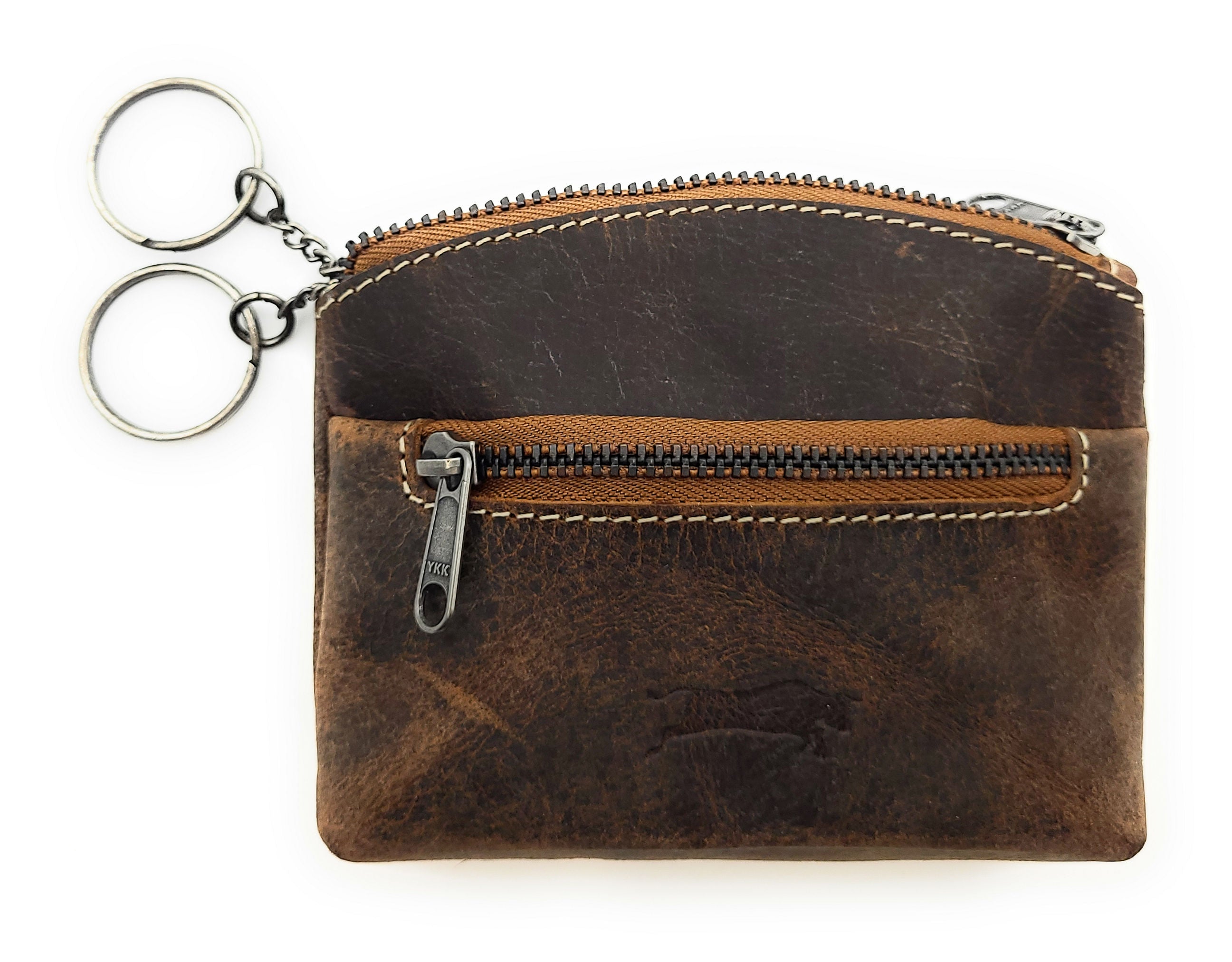 Ven Tomy Schlüsseletui – Büffelleder Vintage Braun mit 2 Schlüsselringen, Reißverschluss und Vorfach