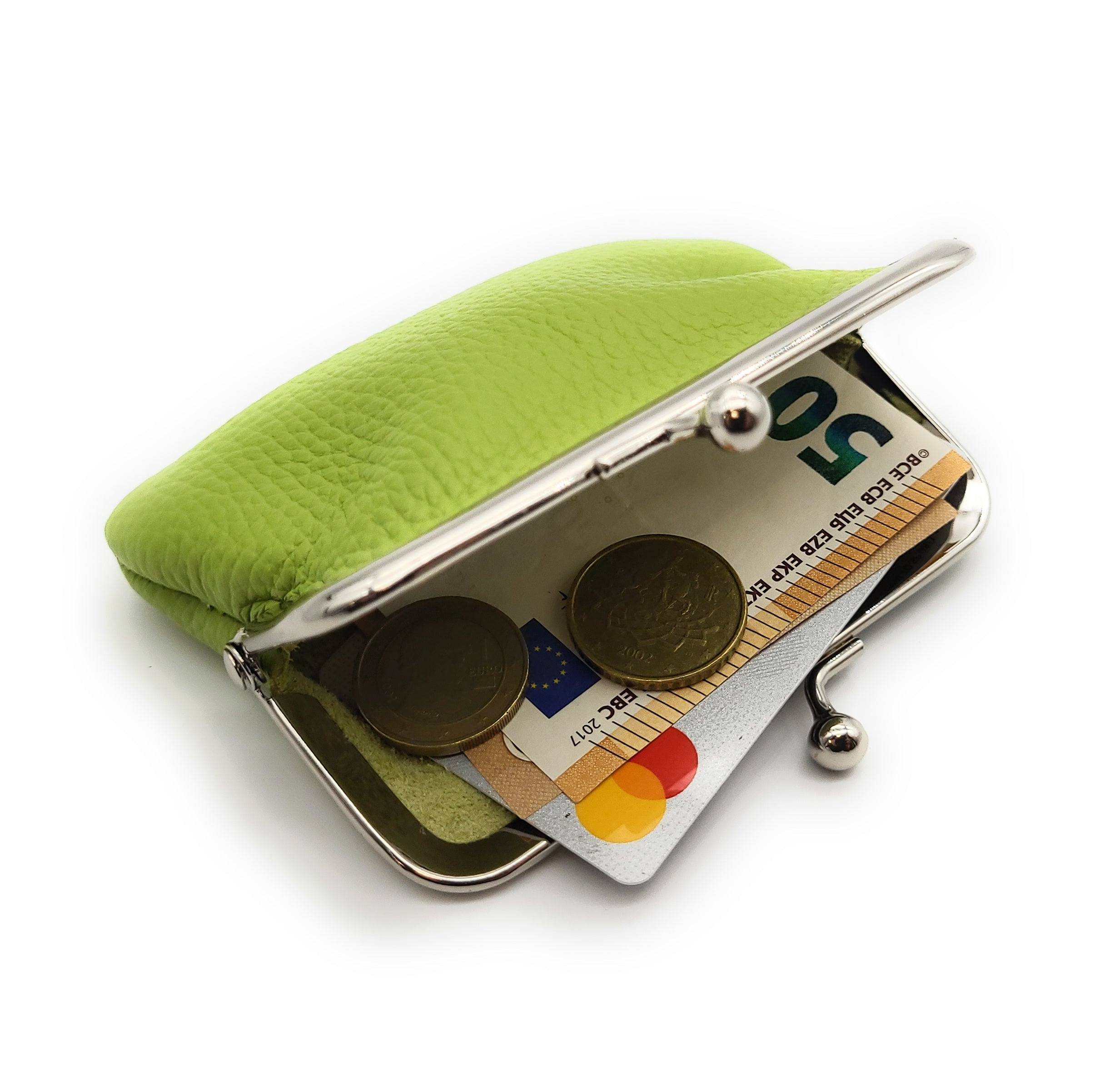Mini Geldbörse Bügelbörse Rindleder grün – Made in Italy, kompakt & vielseitig