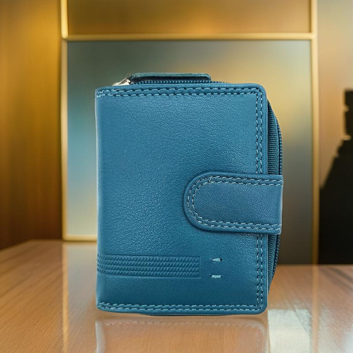Jockey Club Basic echt Leder Mini Geldbörse Portemonnaie mit RFID Schutz petrol