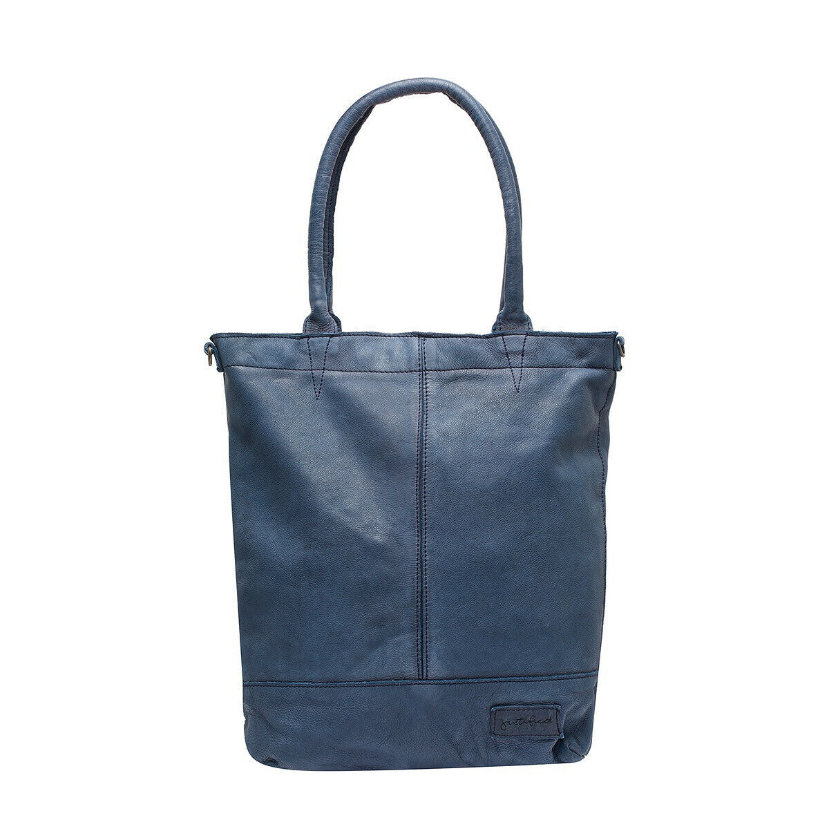 Justified Bags echt Leder Damen Shopper Handtasche Lederhenkel und abnehmbarer Schultergurt Amber navy blau