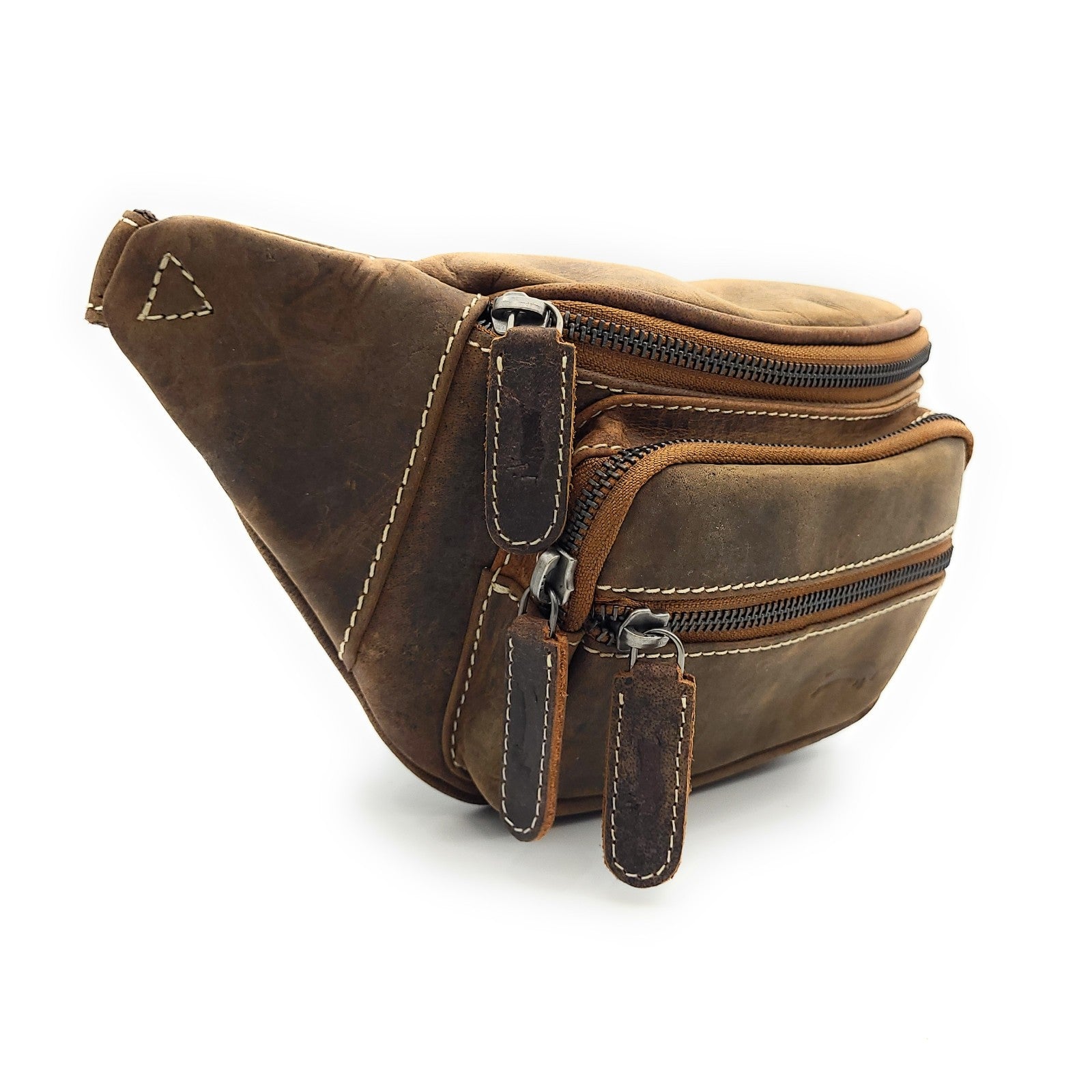 Ven Tomy Bauchtasche aus Hunterleder – robuste Leder-Gürteltasche mit 4 Fächern & verstellbarem Hüftgurt, Metallreißverschlüsse