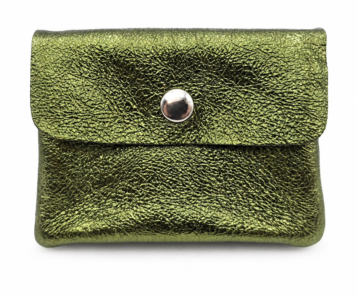 Mini Geldbörse aus echtem Rindleder – kompaktes Leder Portemonnaie Made in Italy grün metallic