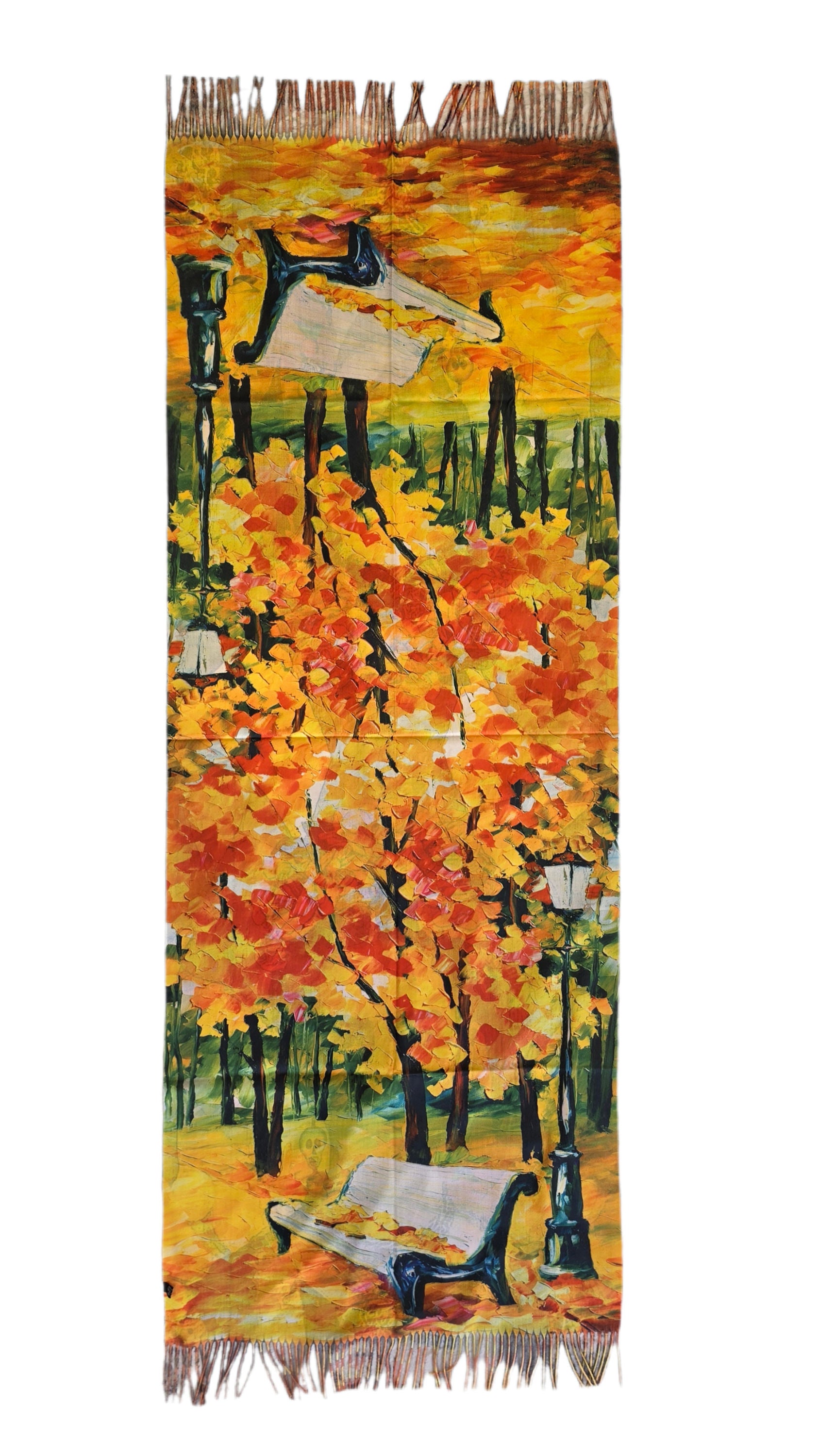 Wendeschal Stola Kunstdruck – Frau & herbstliche Parklandschaft – 100% Viskose 180x70 cm